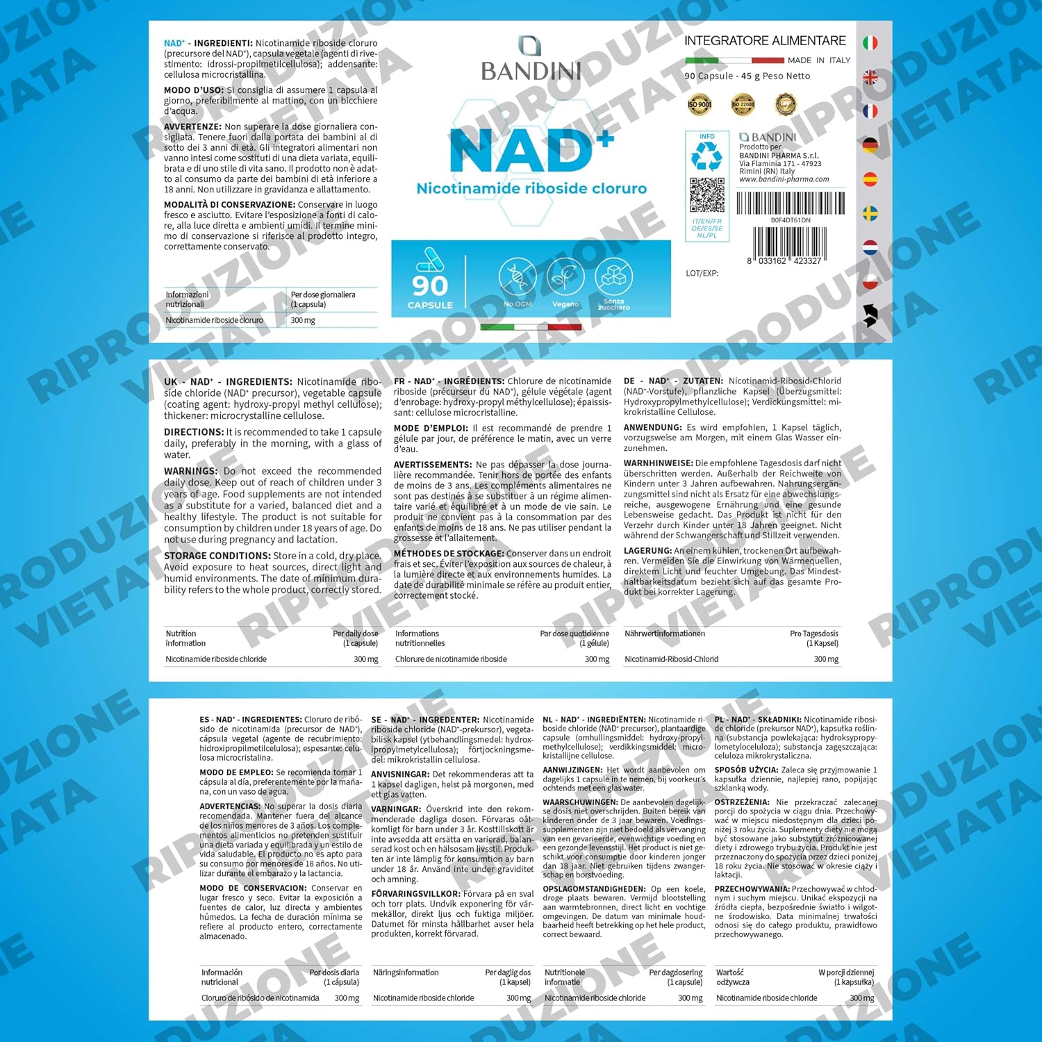 Thumbnail 4 de BANDINI NAD+ nicotinamideribosidechloride capsules, 300 mg, vegan, 90 stuks