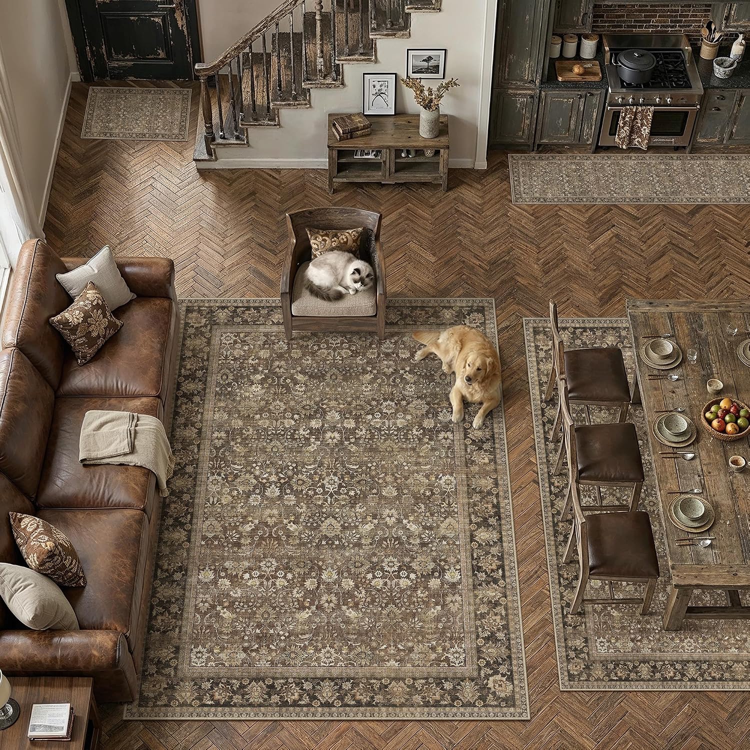 Thumbnail 3 de HUGEAR 6x9 Brown Floral Machine Washable Rug – Large Indoor Accent Mid-Pile