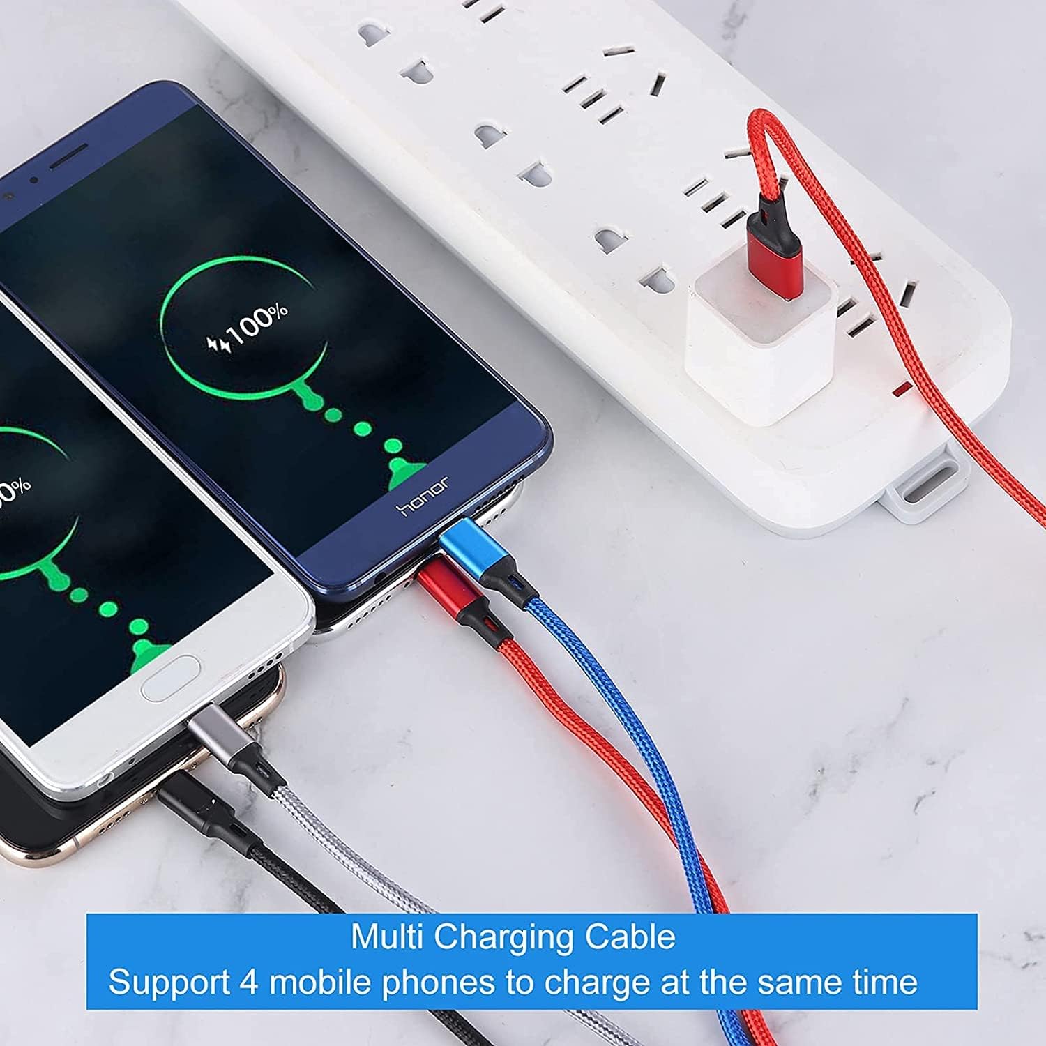 Thumbnail 2 de Amuvec Multi Charger Cable [2 Pack] 4 in 1 USB Fast Charging Cable, 1.2m Nylon Braided, 3A Total, Type-C, Micro USB and 2 Phone Connectors
