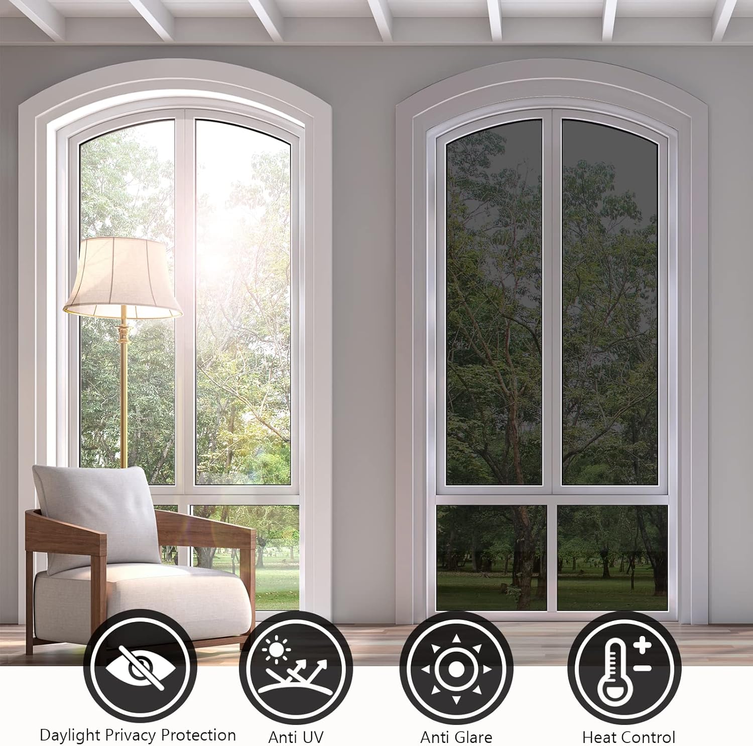 Detalle de KESPEN Window Privacy Film One Way Daytime Privacy Static Cling Sun Blocking Anti UV Reflective Window Tint