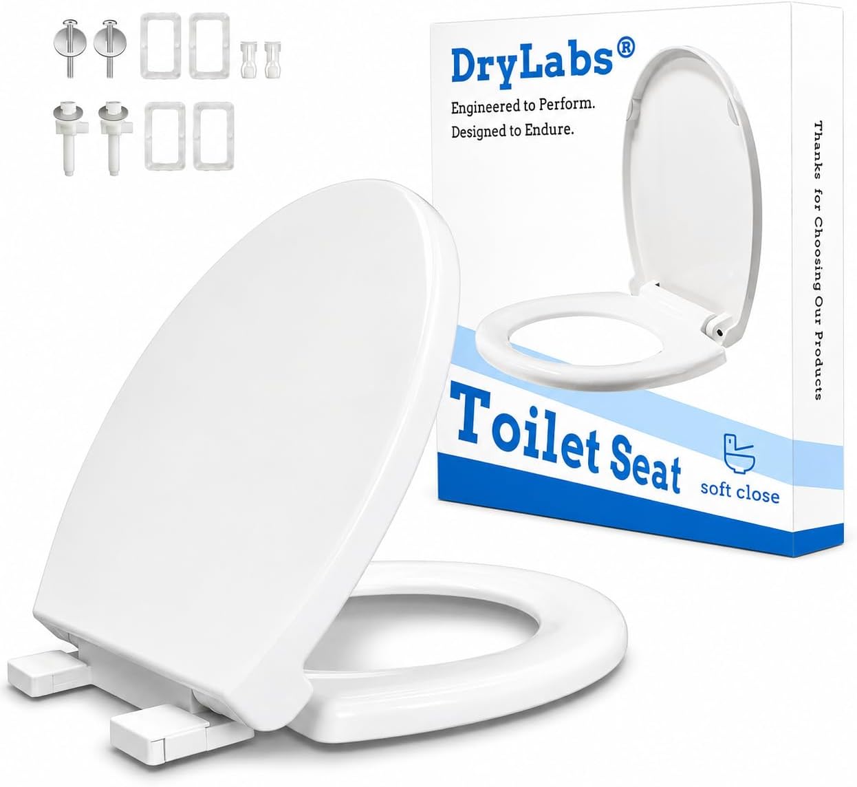 Detalle de DryLabs DryLabs-4000 Round Toilet Seat, 16.5-Inch White PP, Soft-Close
