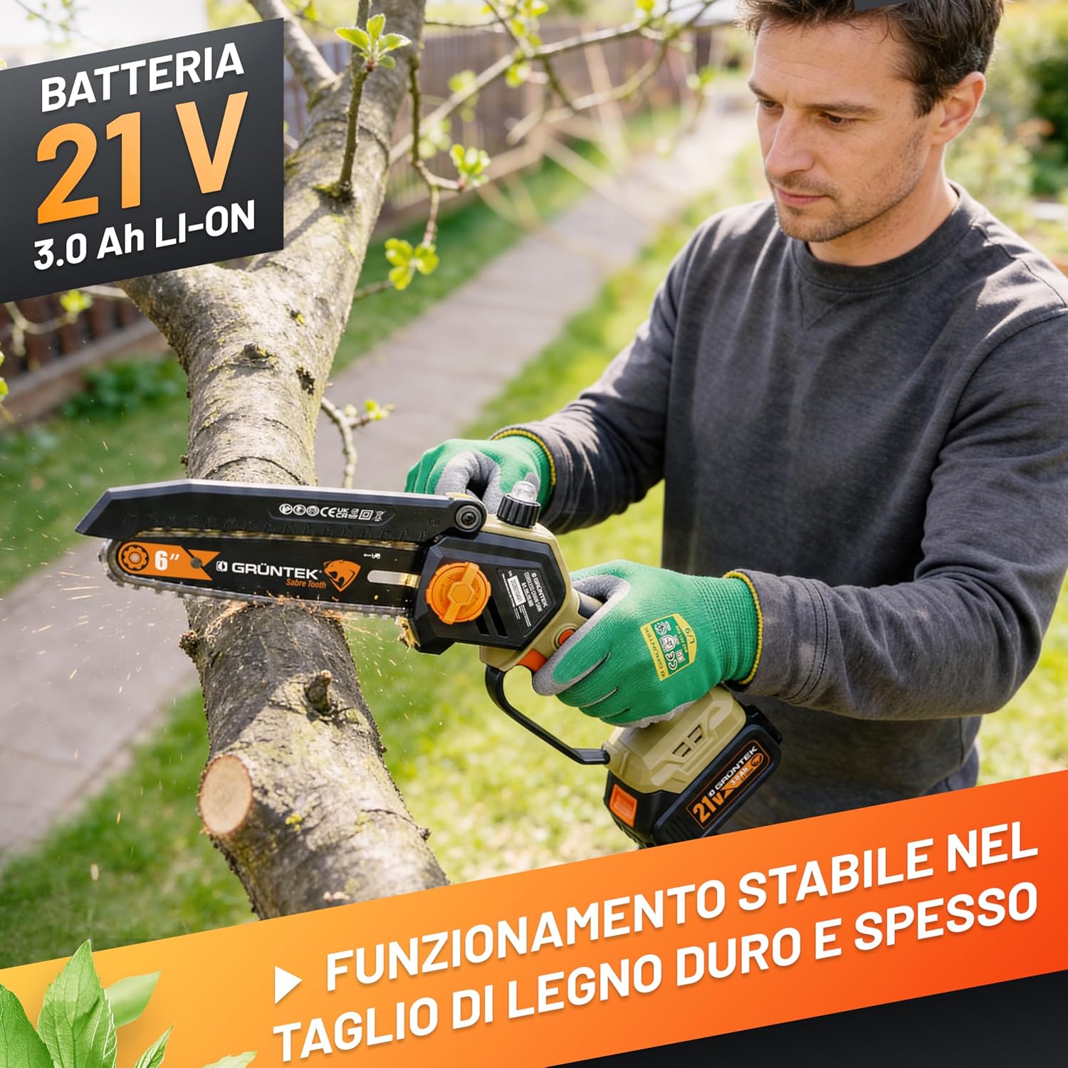 Thumbnail 3 de GRÜNTEK Mini Motosega a Batteria 700W Sabre Tooth: potenza senza cavi per potature precise
