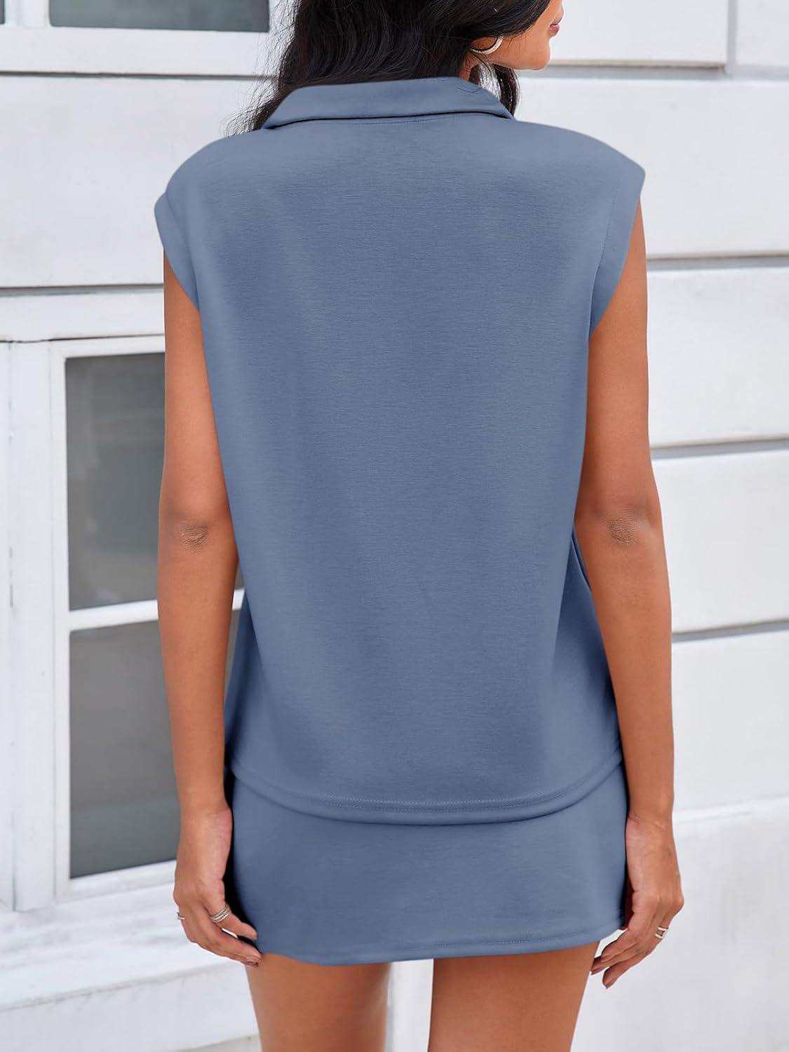 Thumbnail 2 de Fisoew Women’s 2-Piece Skirt Set: Summer Sleeveless Half-Zip Sweatshirt & Built-In Shorts Skort