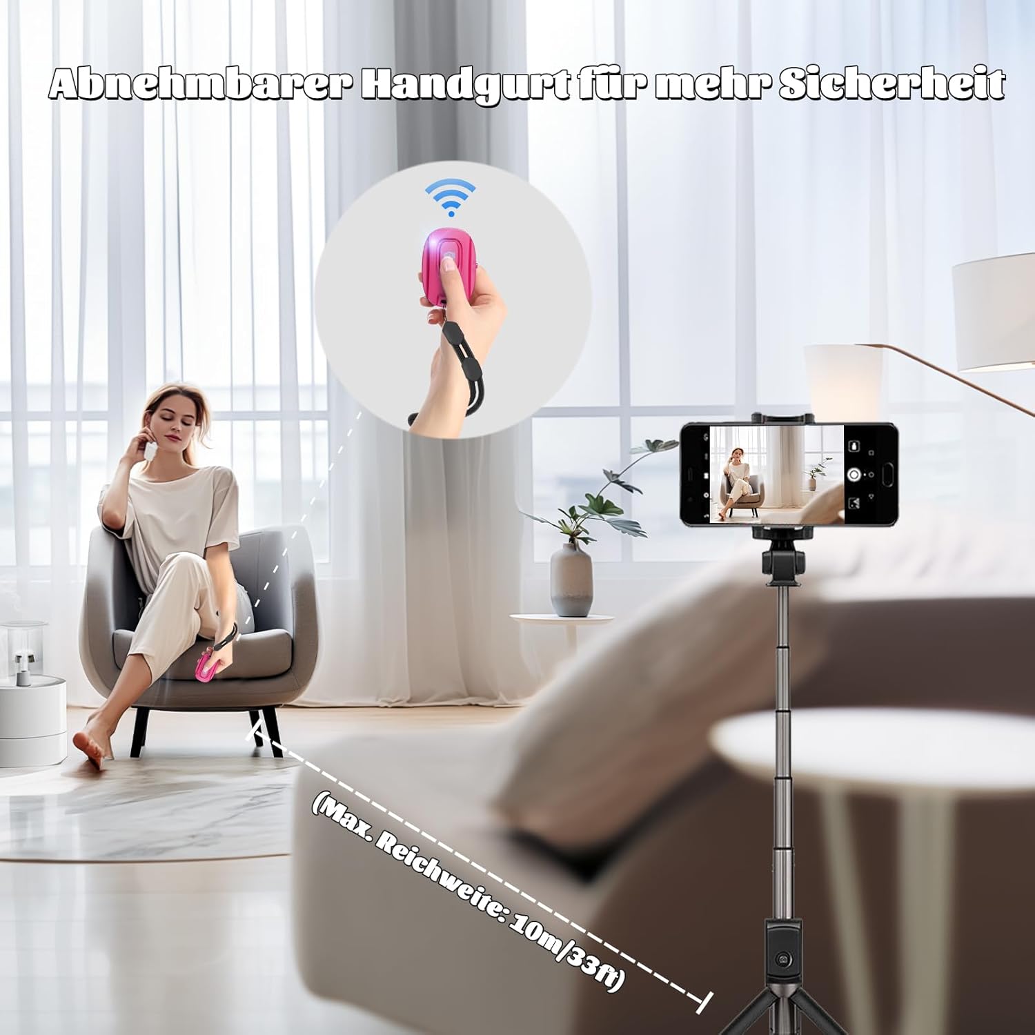 Thumbnail 4 de VYVIYON Bluetooth-Kameraauslöser 2er Pack für iOS & Android – Wiederaufladbare Selfie-Fernbedienung mit Handschlaufe, 5.2, 10 m Reichweite
