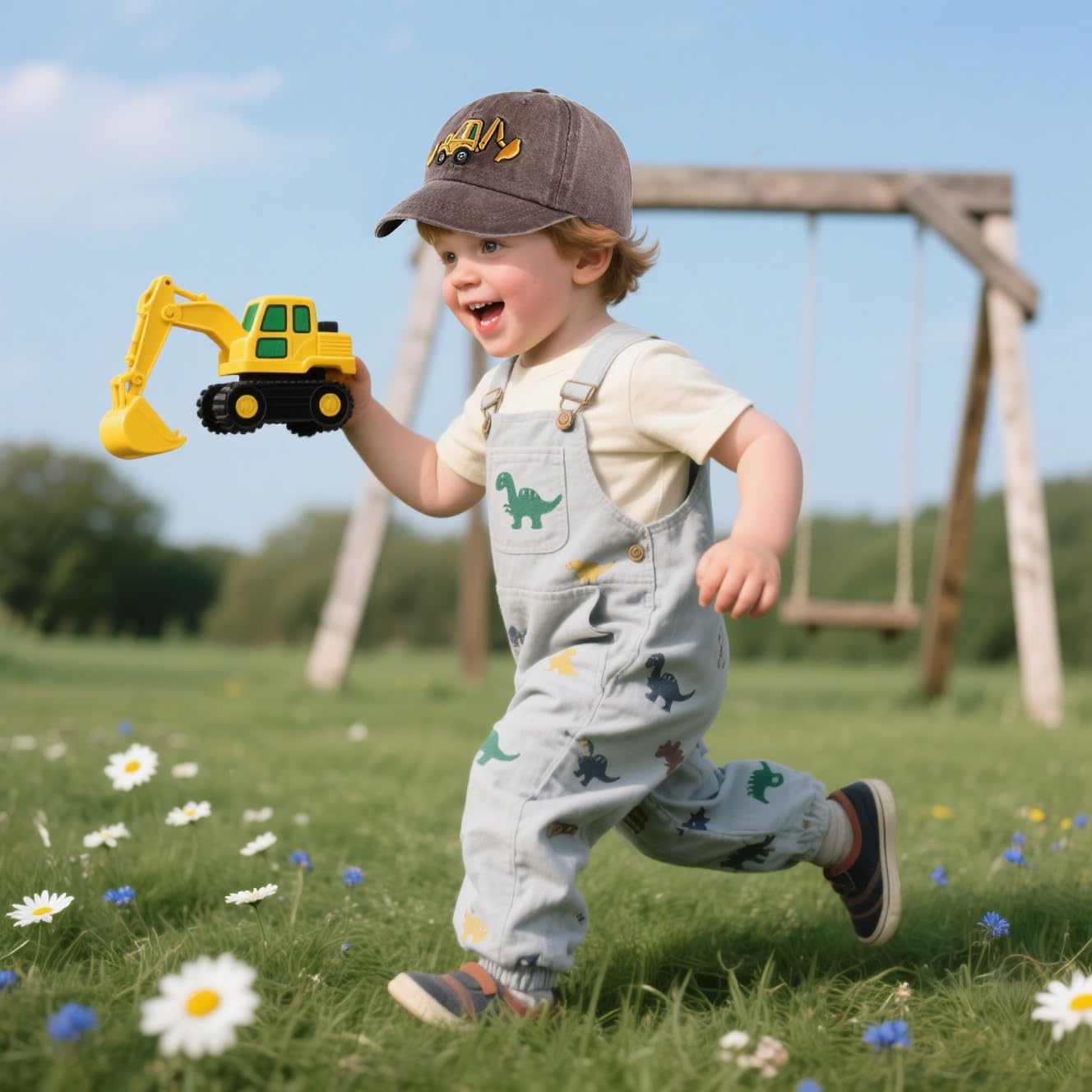 Detalle de Kids excavator embroidered baseball cap with adjustable metal closure (age 2–8)