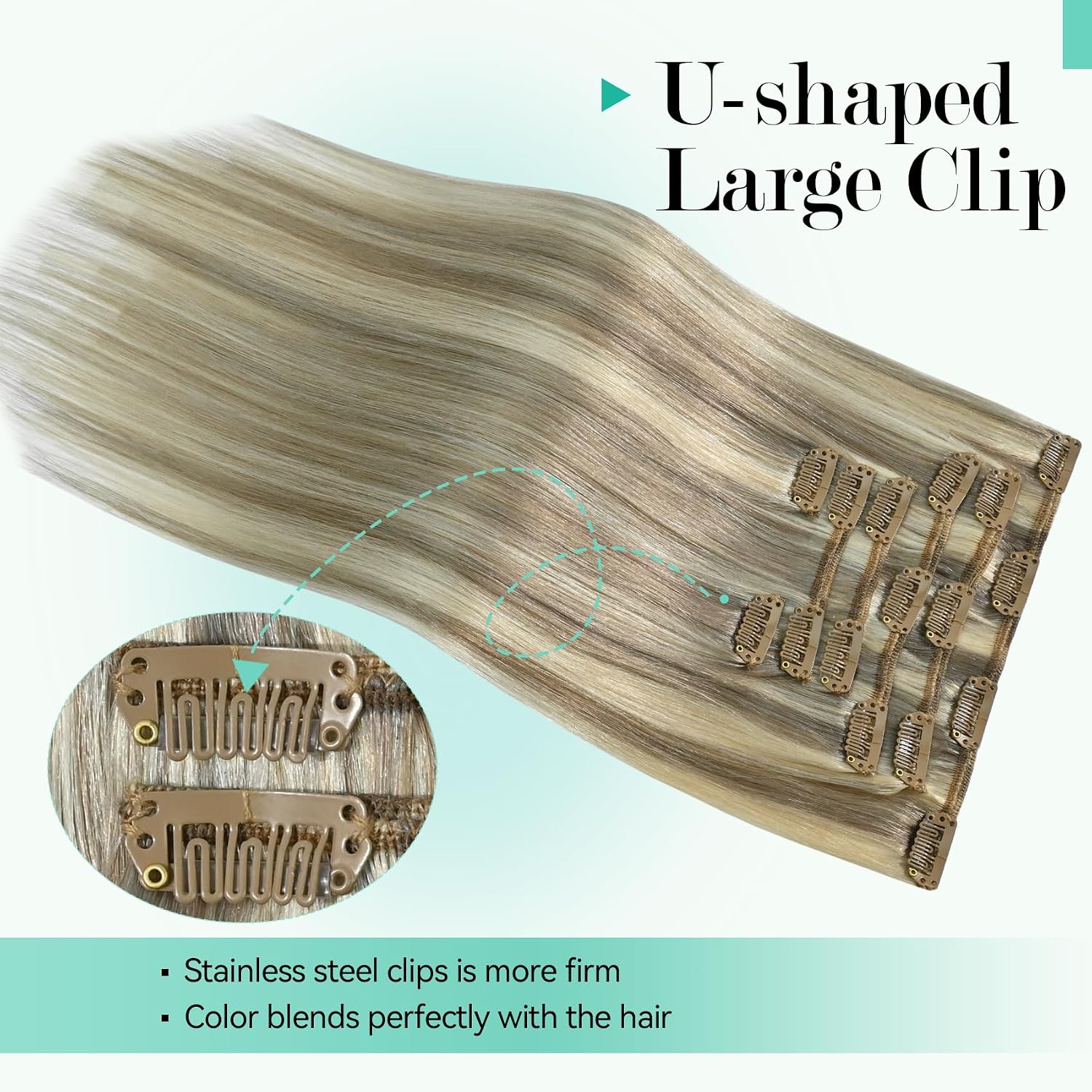 Thumbnail 6 de Ukira Ash Blonde Hair Extensions Real Human Hair, 22 Inch Clip-In 7-Pc Set