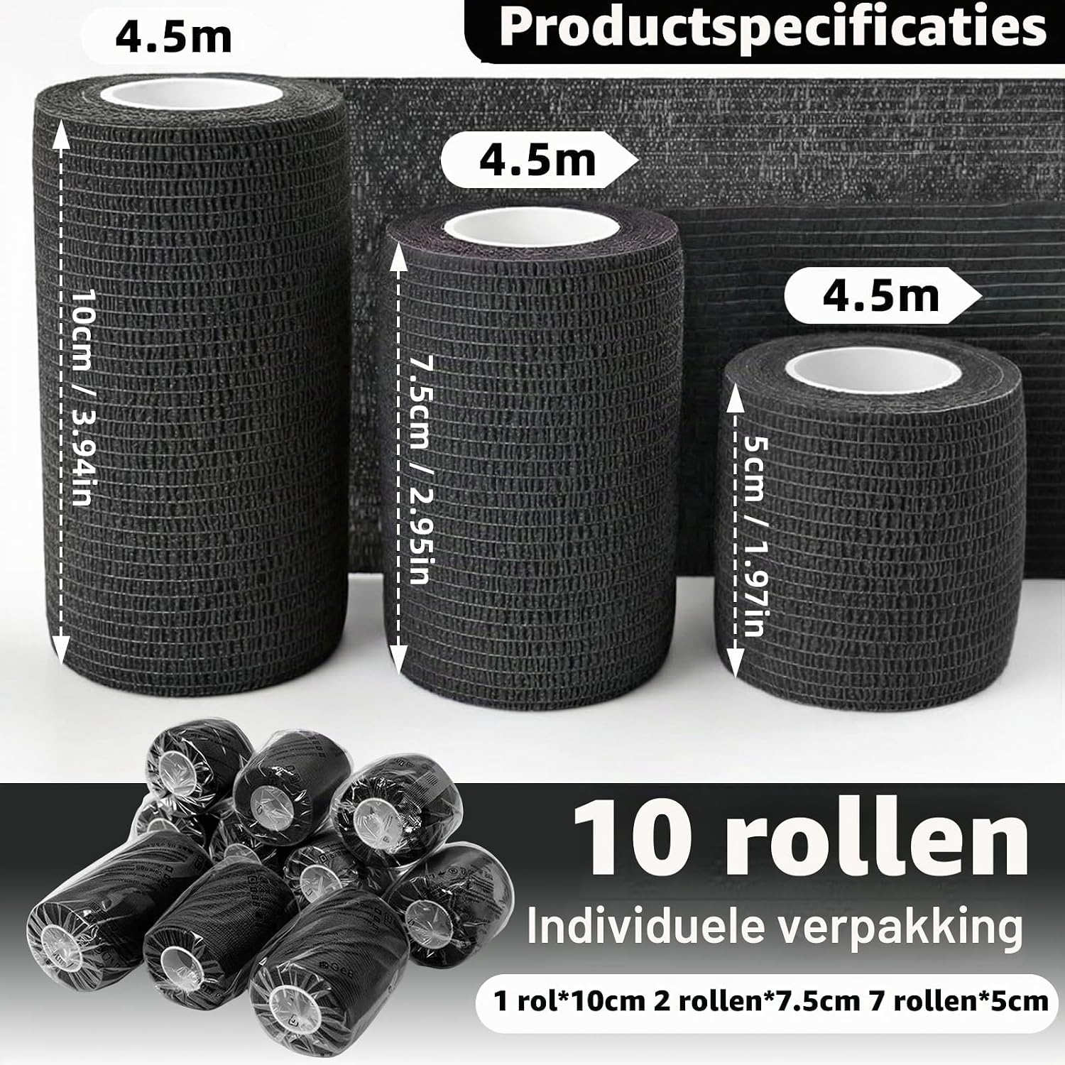 Thumbnail 2 de HONYAO HY-EU-ZNBD-3S-H10 zelfklevend verband, 10 rollen in 3 maten