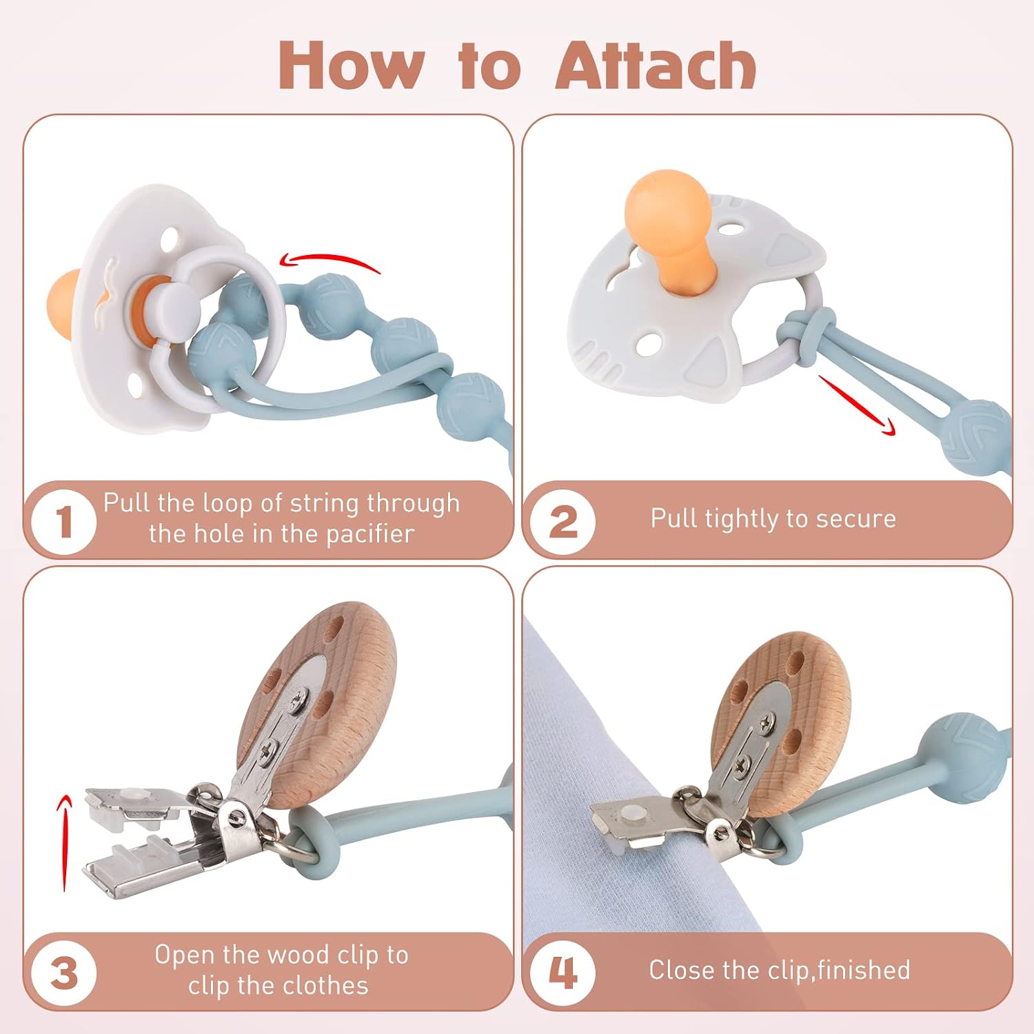 Thumbnail 4 de EYOGO Silicone Dummy Clip for Baby – One-Piece Pacifier Clip (2 Pack: Sage + Ether)