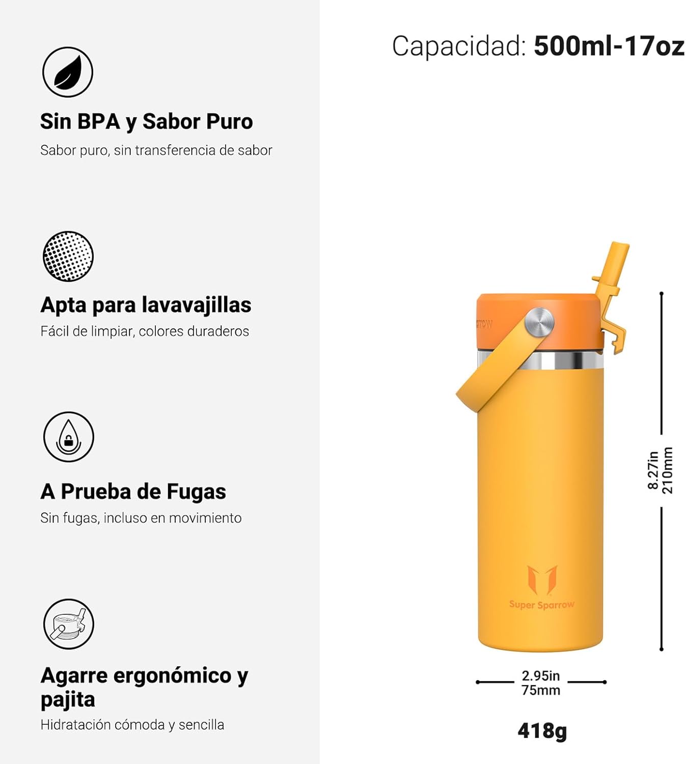 Detalle de Sparrow Botella Termica 500ml Boca Ancha Niño