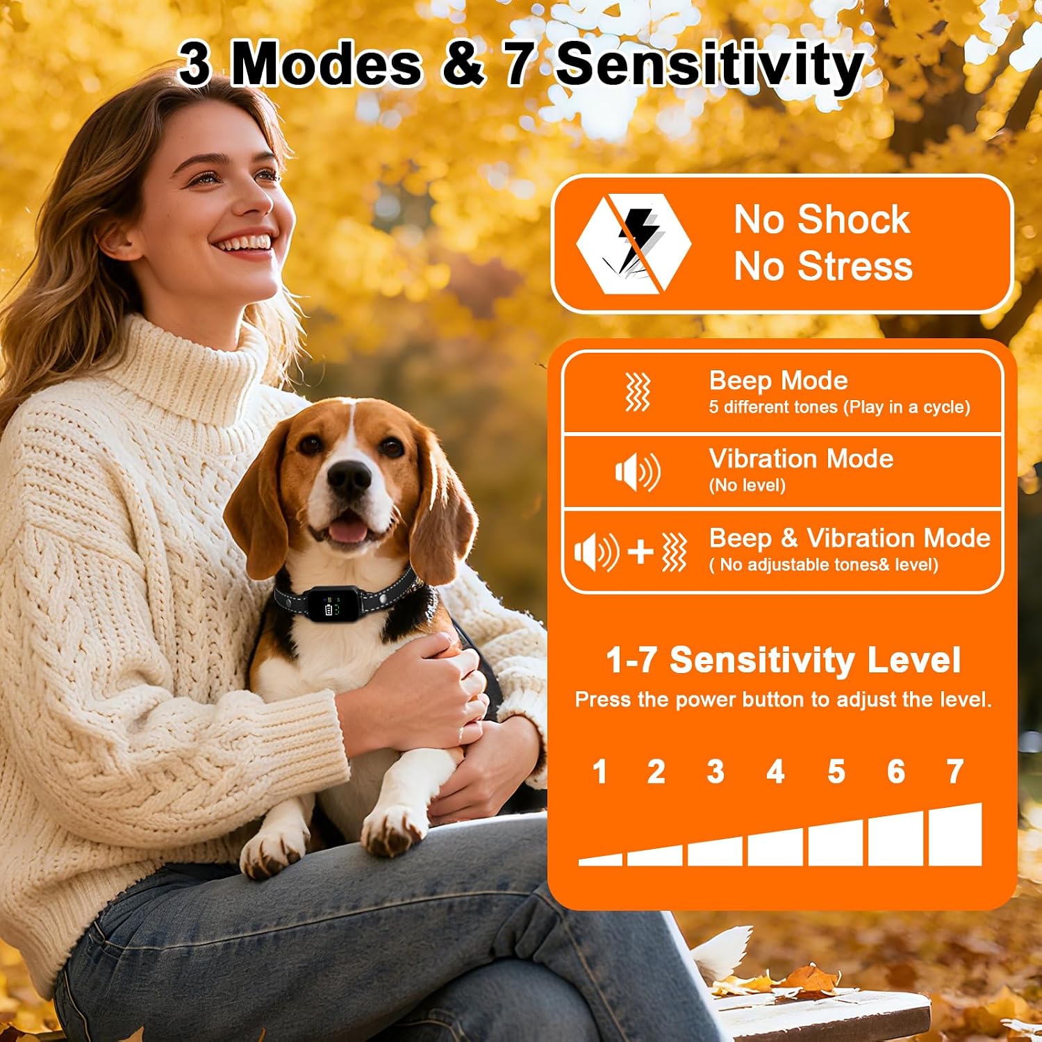 Detalle 2 de Bark Collar for Small to Medium Dogs (2–27 kg): Gentle, Waterproof Training Collar with 3 Modes and 7 Sensitivity Levels
