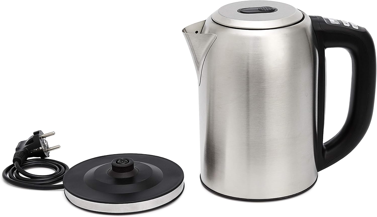 Detalle de Amazon Basics Edelstahlwasserkocher mit Digitalanzeige, Strix-Controller und Warmhaltefunktion – 1,7 l