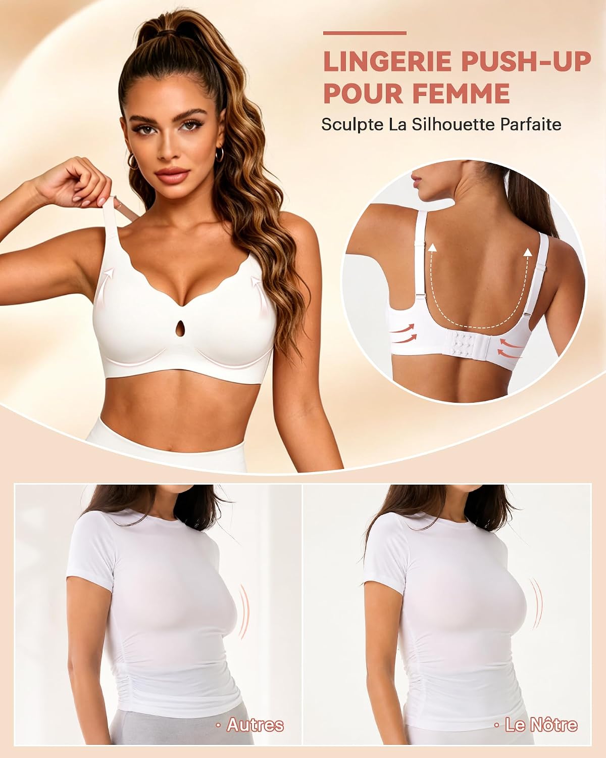 Thumbnail 3 de Bresdk Soutien Gorge Femme sans Armatures – Décolleté en V plongeant, maintien renforcé et enveloppant