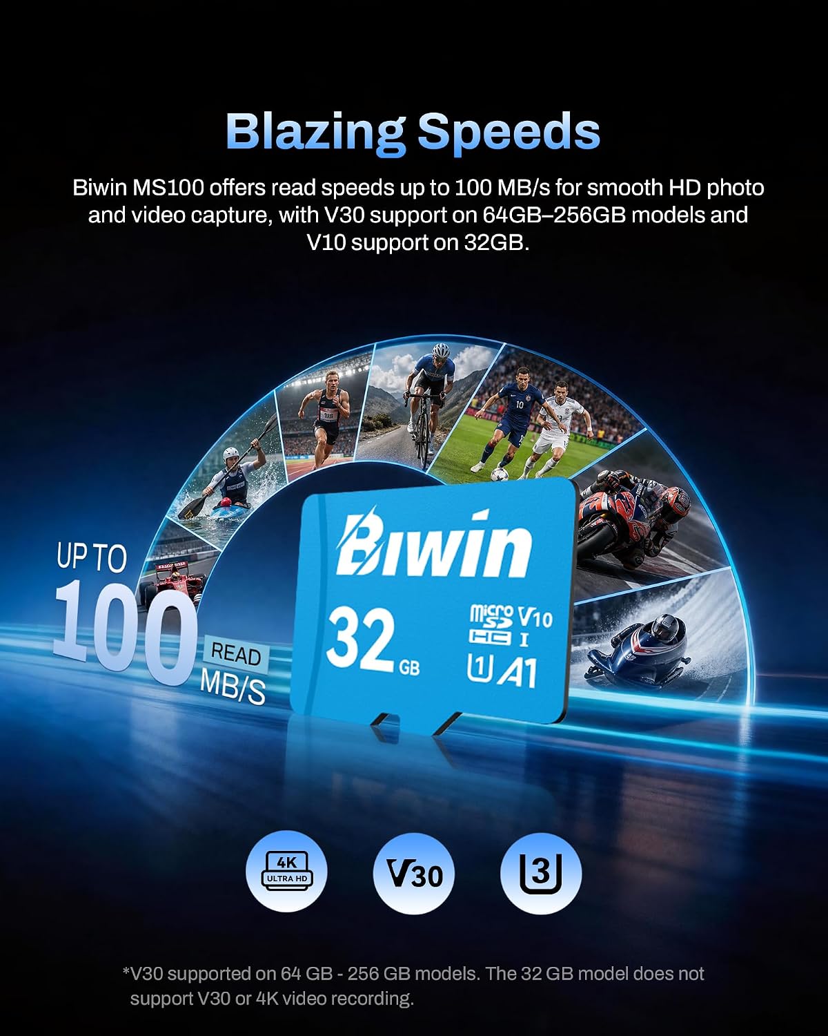 Detalle de Biwin MS100 32GB Micro SDXC Card – UHS-I, A1, V10, Up to 100 MB/s