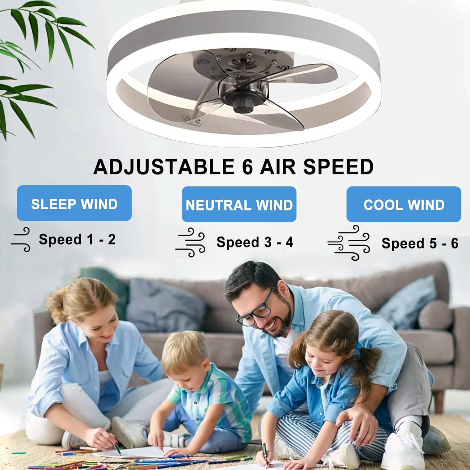 Thumbnail 4 de OMGPFR LED 2-in-1 Reversible Ceiling Fan with Light (Reversible Remote, 6 Speeds) – White, 40CM