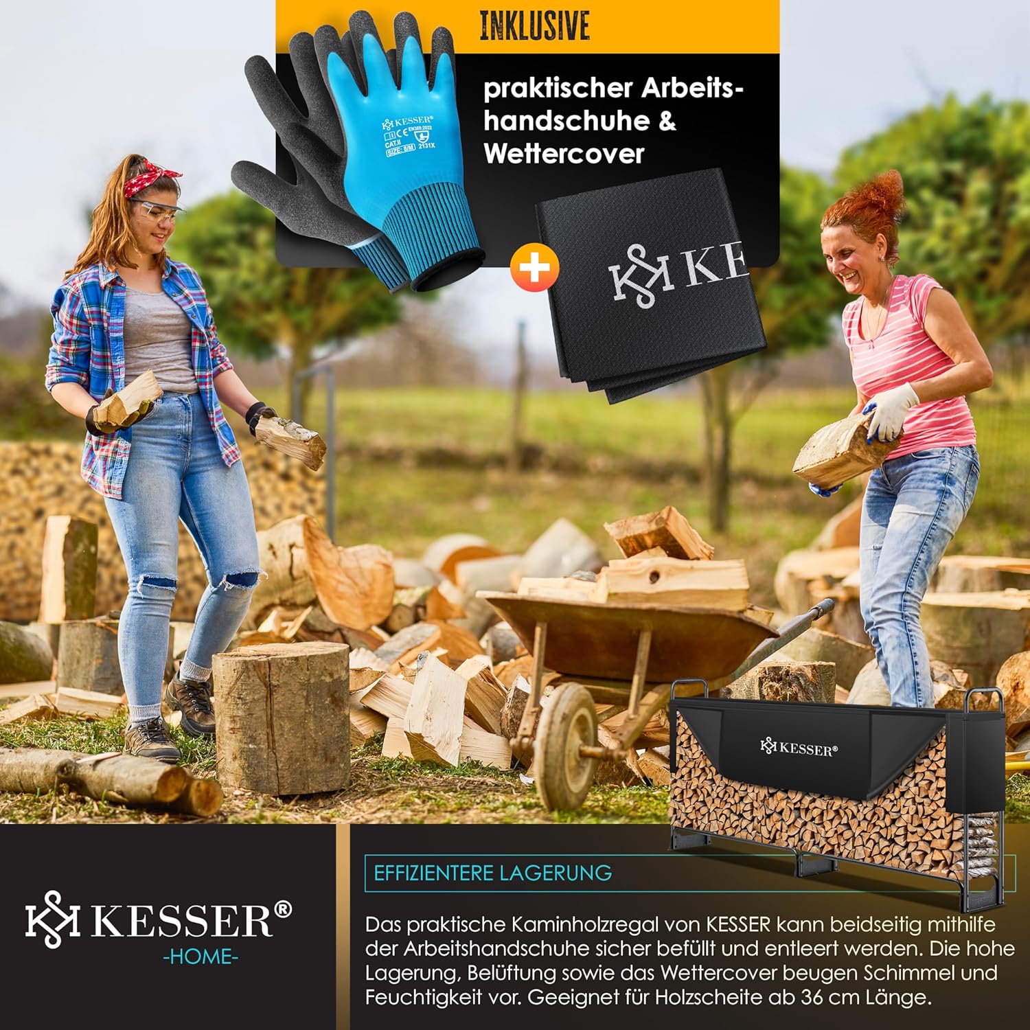 Thumbnail 4 de KESSER® Kaminholzregal Metall 260×36×117 cm – Stahlrahmen für den Außenbereich mit Abdeckung & Handschuhen