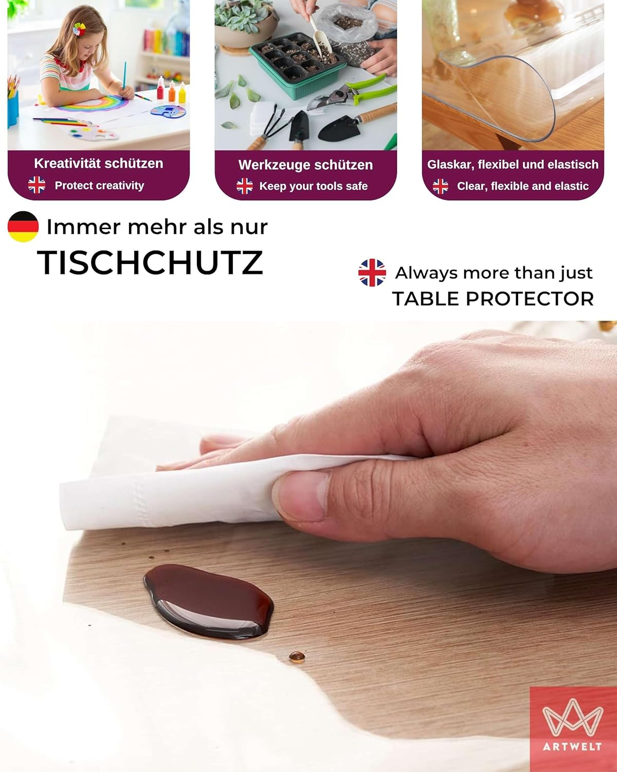 Thumbnail 2 de Artwelt Tischdecke Transparent Tischfolie 2.0 mm – Glasklarer Schutz für Tischplatte und Deko