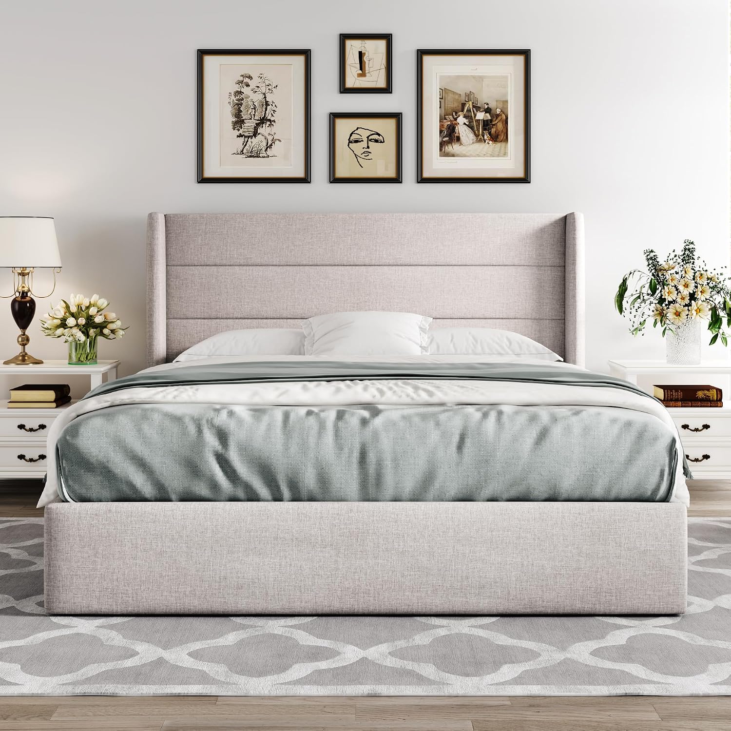 Thumbnail 6 de Allewie Queen Size Lift Up Storage Bed Frame, Light Beige Upholstery