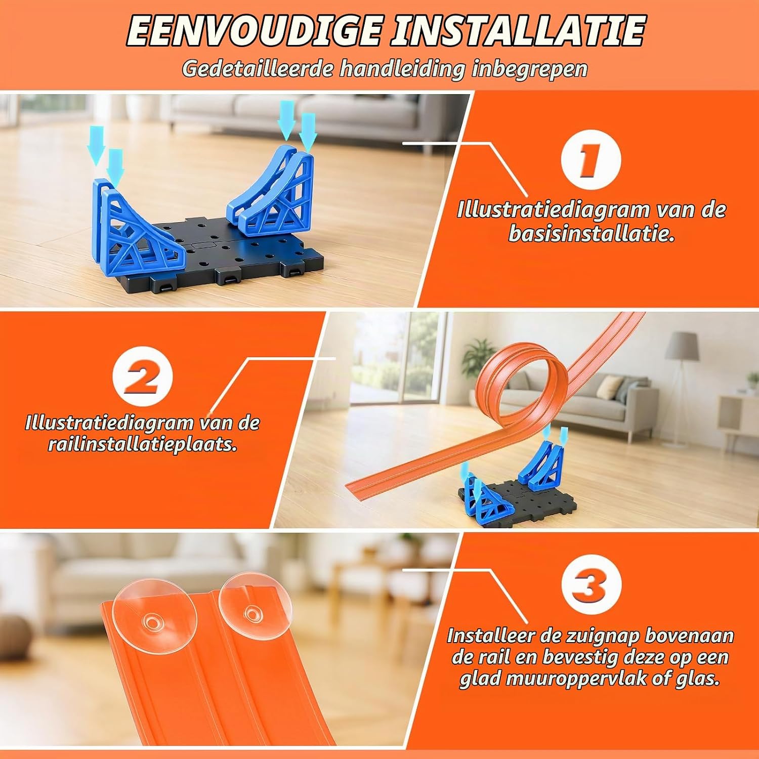 Detalle de Dreamon 088-11-6m-orange flexibele autoracebaan van 6 meter met 4 auto's