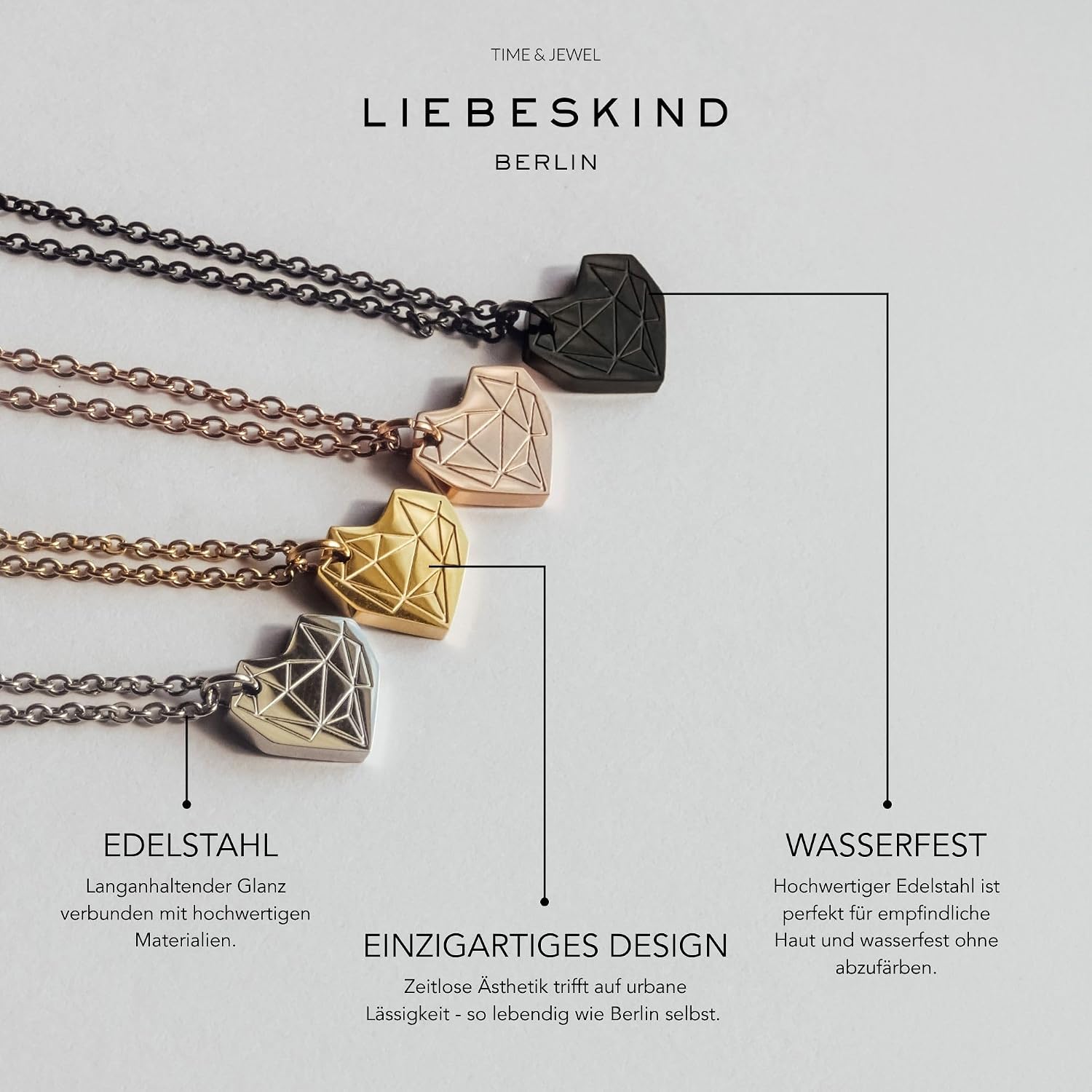 Detalle de LIEBESKIND BERLIN Damen Halskette aus Edelstahl mit grafischen Elementen