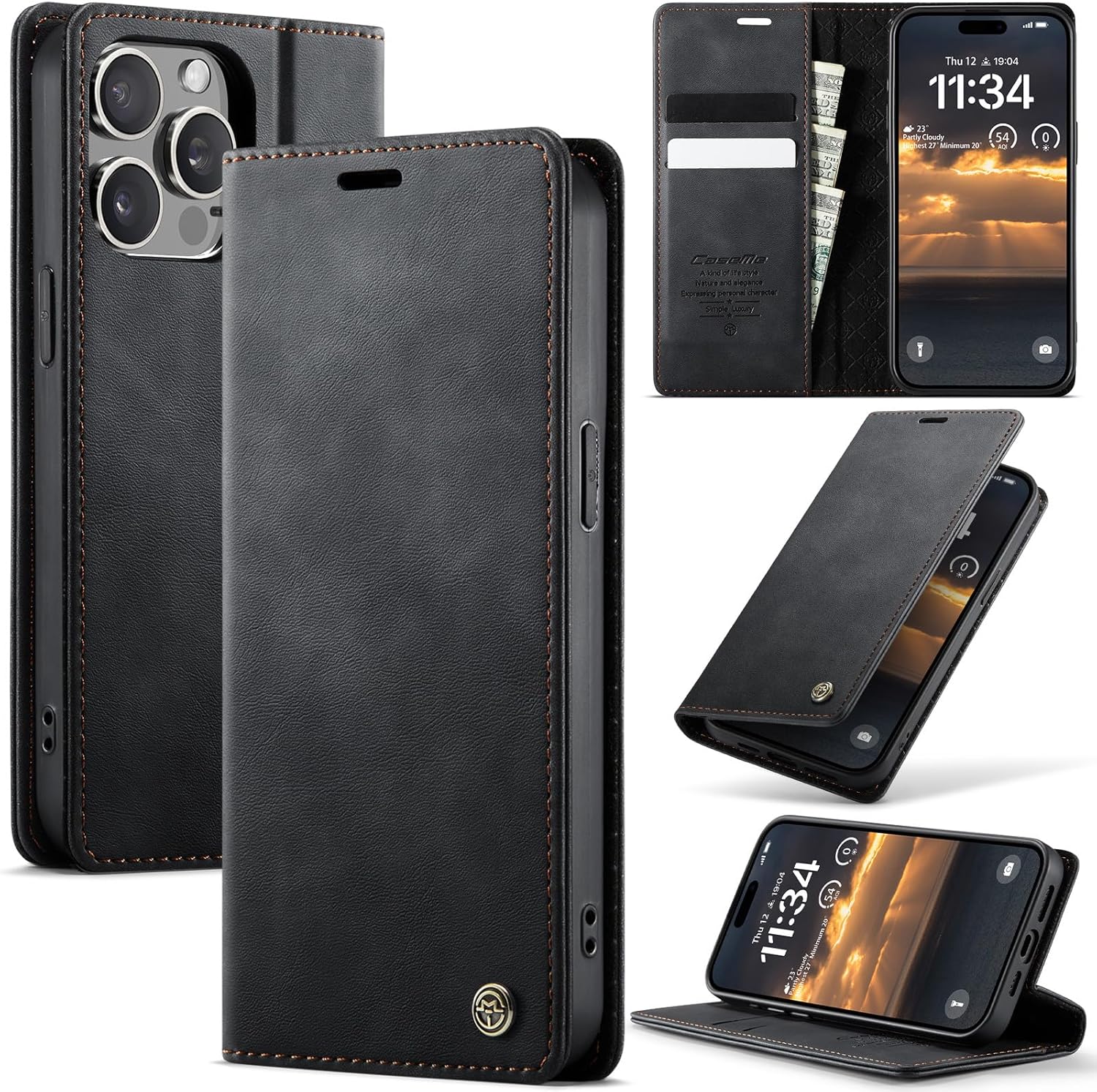 Detalle de Lonjanfon iPhone 14 Pro 5G Flip Wallet Hülle aus Kunstleder mit RFID-Schutz