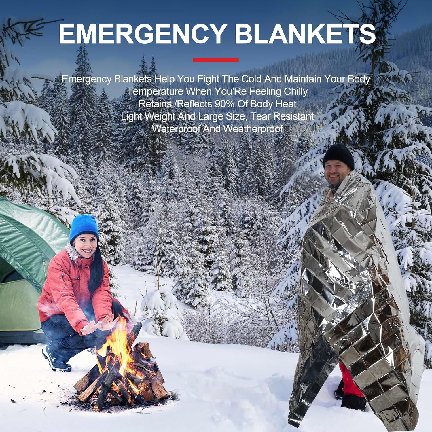 Detalle 1 de Rasupro Emergency Blankets, 9-Pack Mylar Thermal Survival Blankets