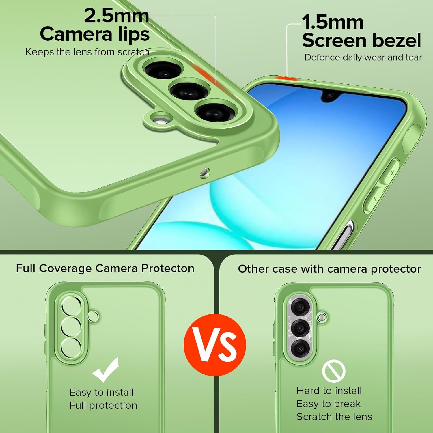 Thumbnail 3 de ivoler 3 in 1 Case for Samsung Galaxy A17 4G/5G with 2 Tempered Glass Pieces, Military Protection (Transparent) – Light Green