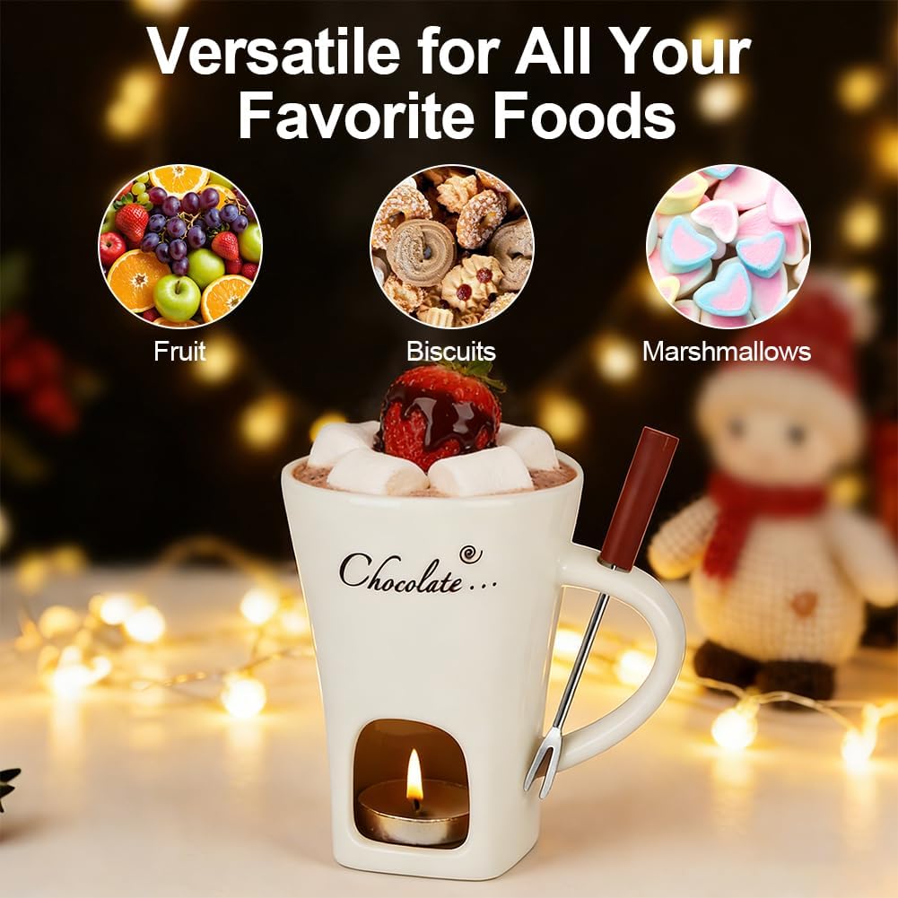 Detalle de Vicloon V-QKLRHL-WHT-FBA Ceramic Chocolate Fondue Mug, 130ml Candle-Heated