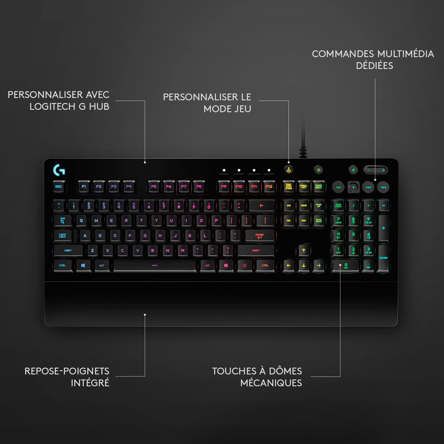 Thumbnail 6 de Logitech G213 Prodigy — Clavier Gamer AZERTY, éclairage RGB LIGHTSYNC et commandes multimédia dédiées