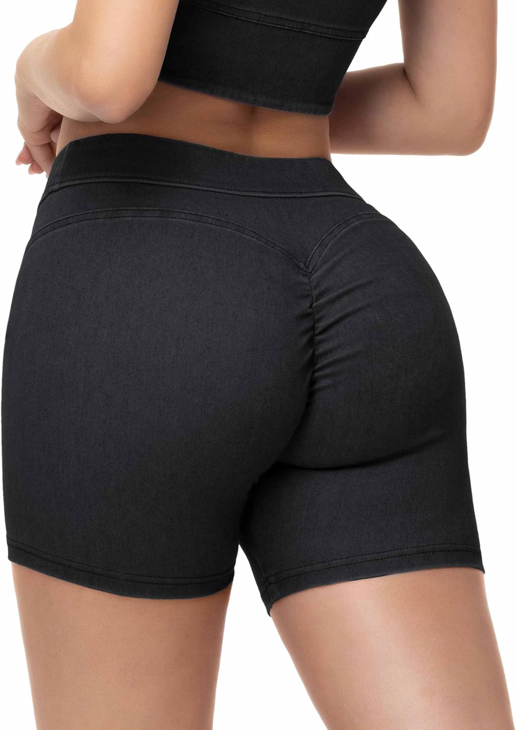 Thumbnail 6 de THE GYM PEOPLE Women's 5'' Scrunch Jean Shorts, Stretch Pull-On Denim