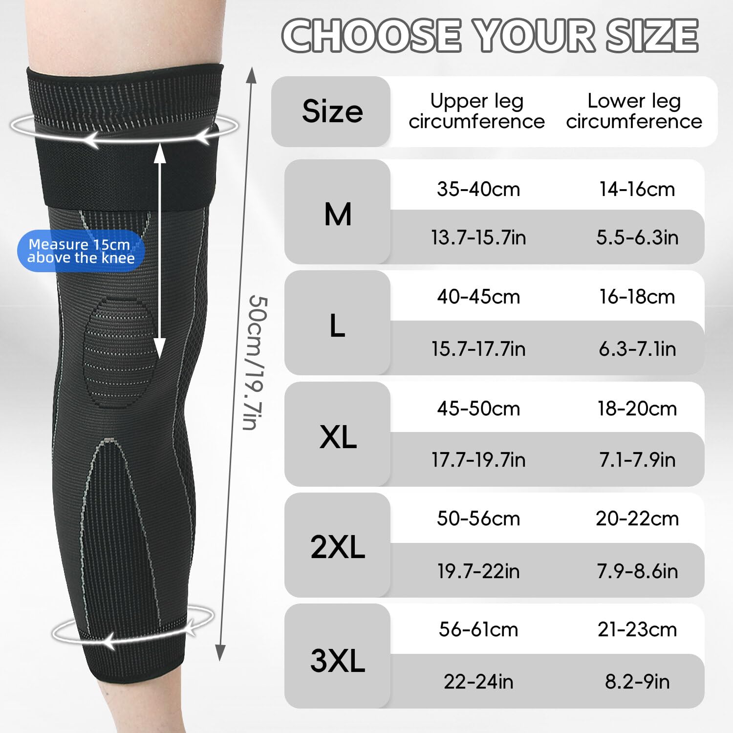 Detalle 2 de Kecartu Knee Braces, Long Full-Leg Compression Sleeves, Grey, Medium, 2-Pack