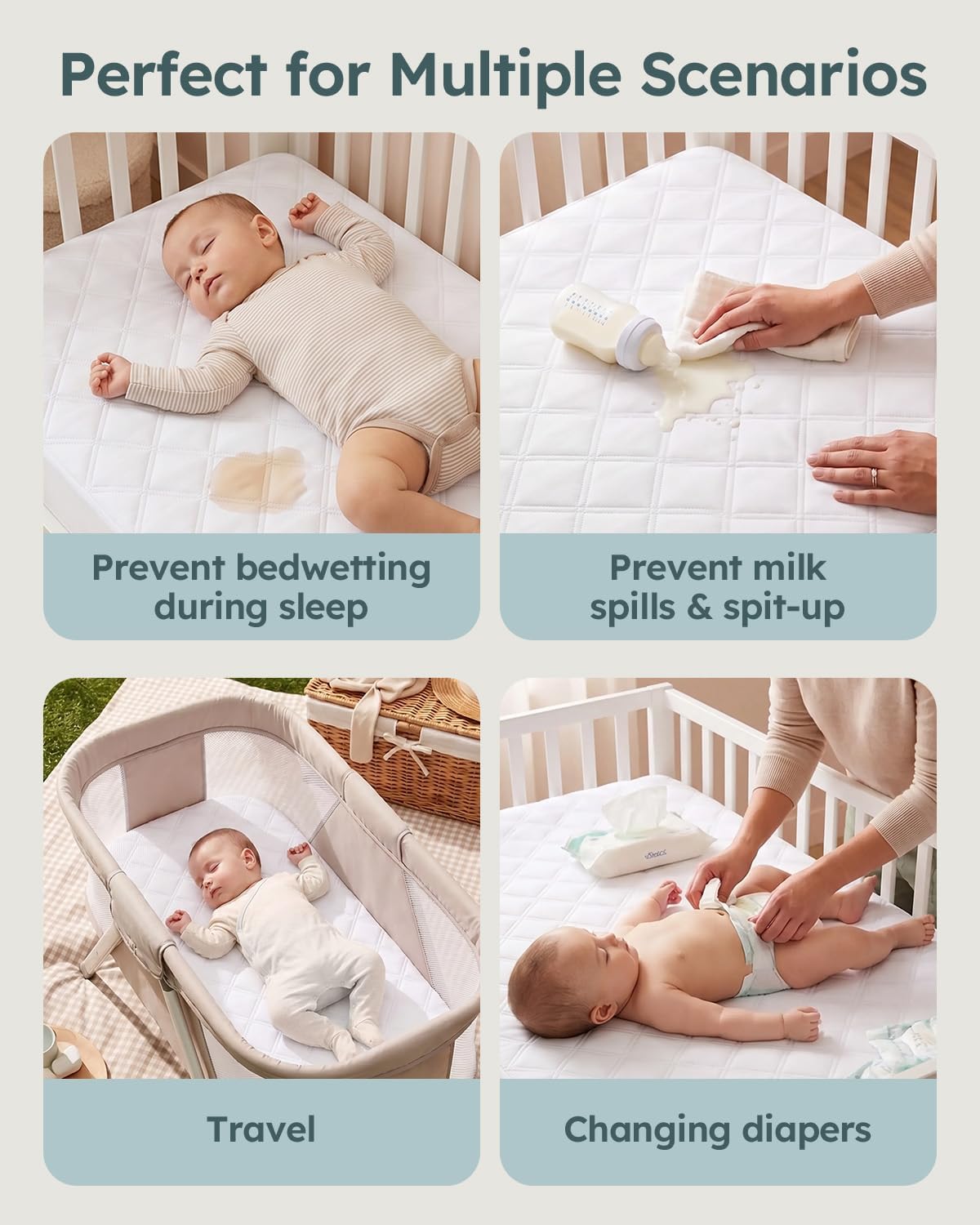 Detalle de Yoofoss Waterproof Cot Bed Mattress Protector (120 x 60 cm) – Breathable, Noiseless Toddler Cot Mattress Cover