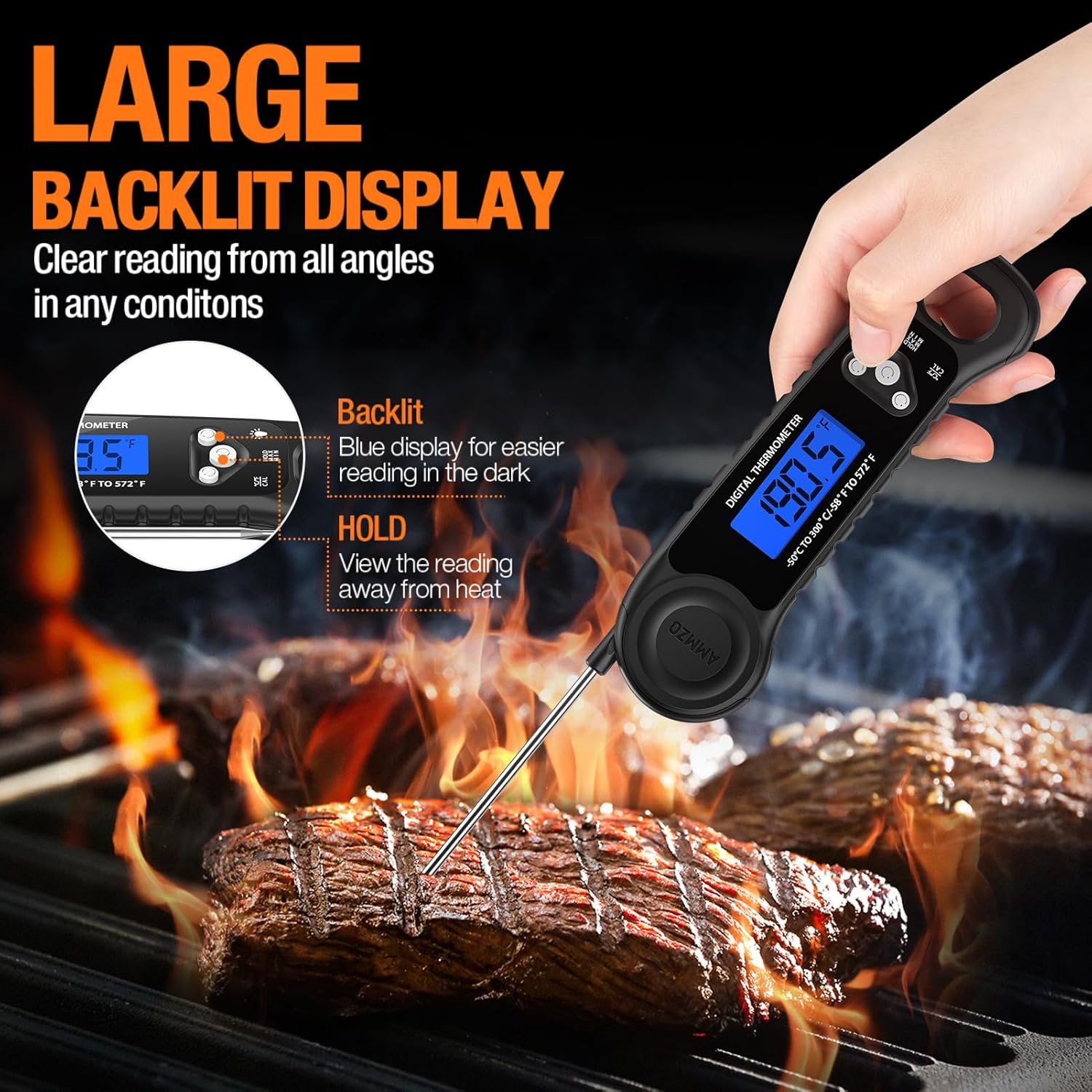 Detalle 2 de AMMZO EK-01 Digital Meat Thermometer with Backlit Display and IP67 Rating