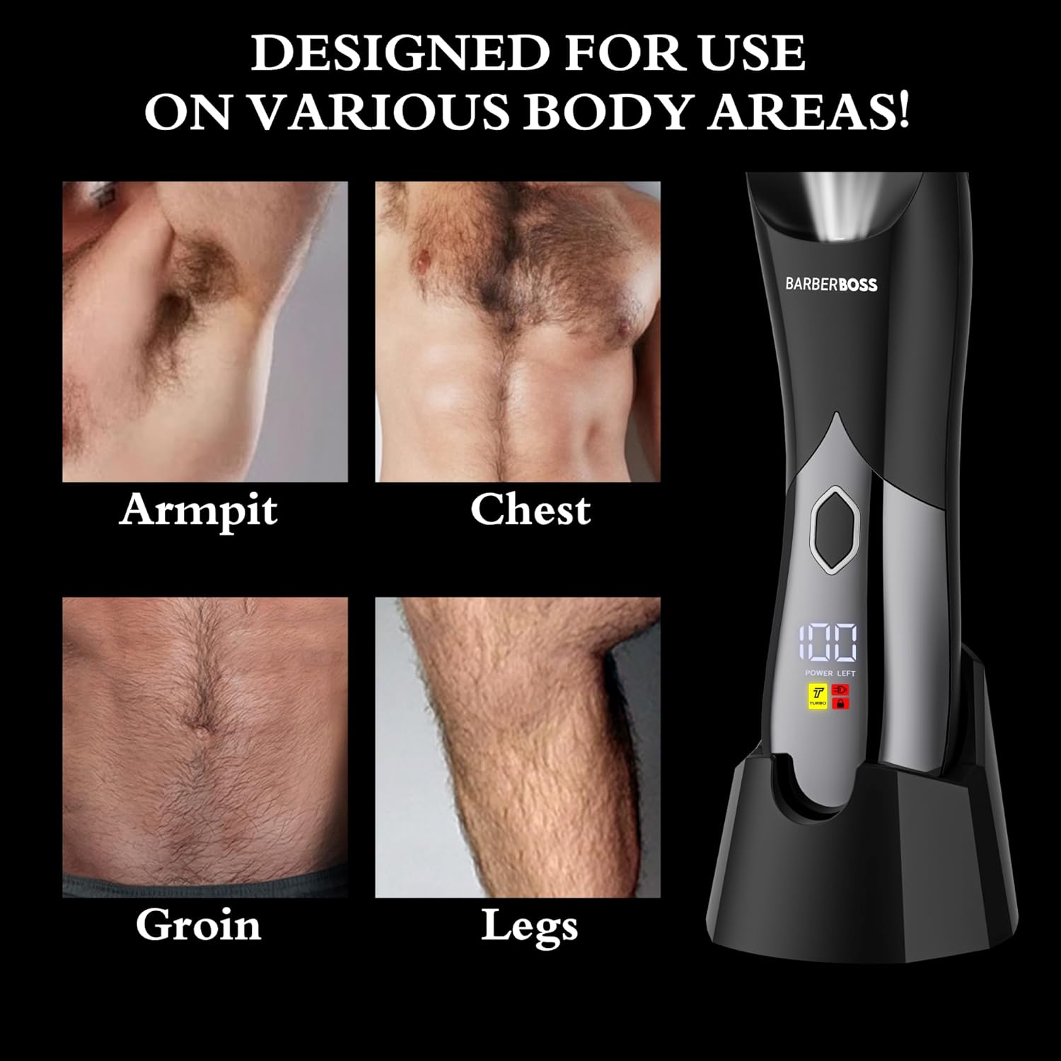 Detalle 2 de BarberBoss rasoio elettrico corpo uomo: tutto-in-uno per rasature precise e sicure