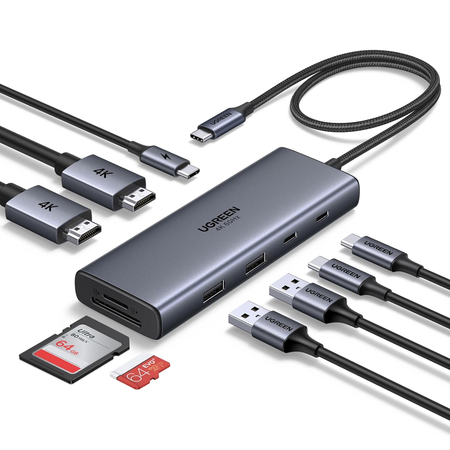 Detalle de UGREEN Revodok 9-in-1 USB-C Docking Station: Dual 4K @60Hz, 100W PD for Laptops