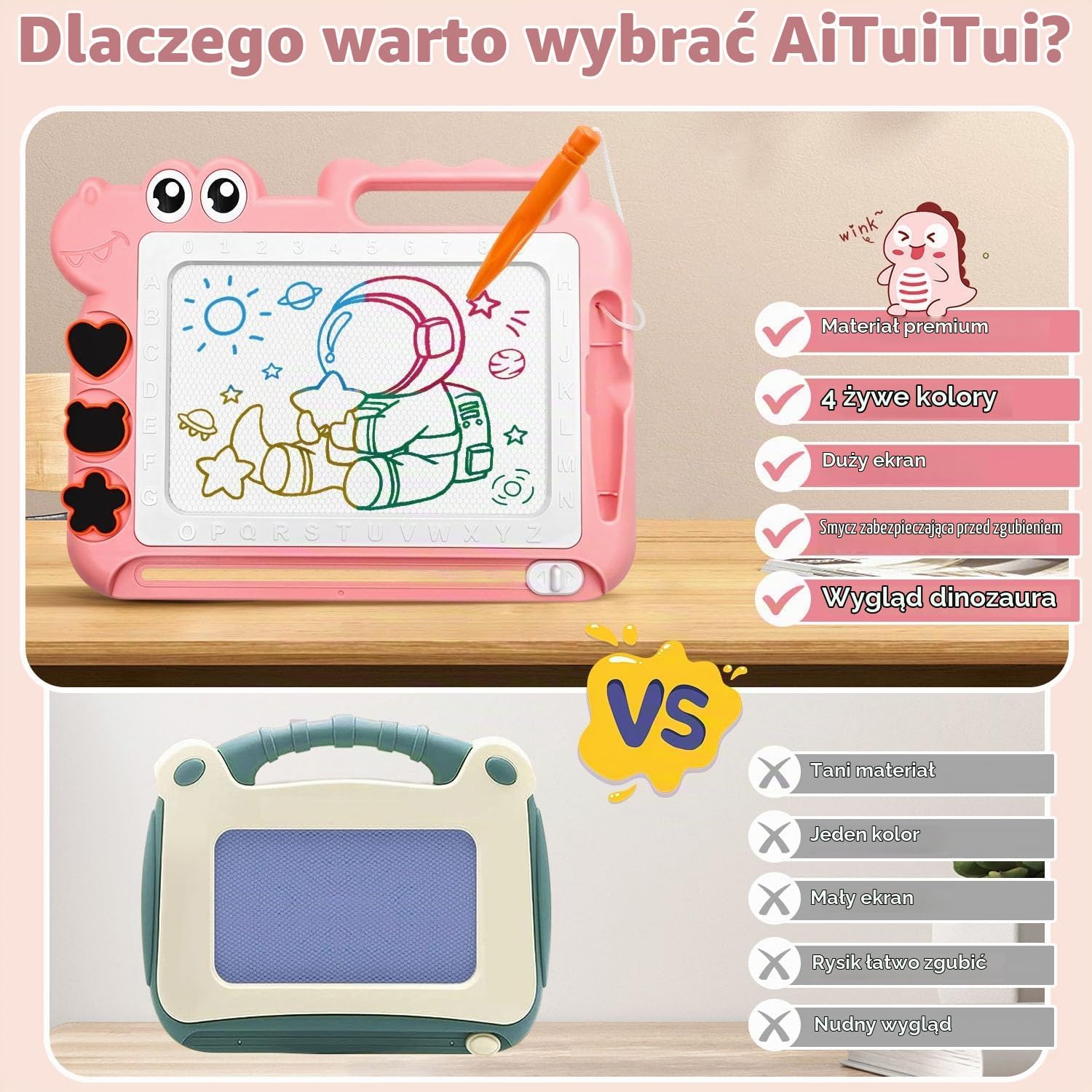 Thumbnail 5 de AiTuiTui KLW8820 – magnetyczna tablica do rysowania, 4 kolory i stemple