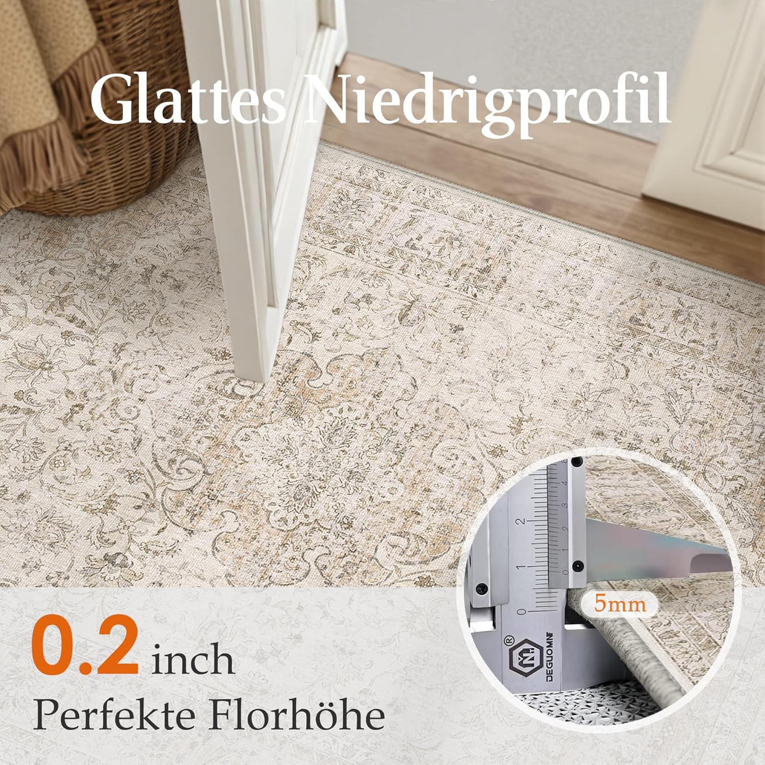 Thumbnail 4 de HUGEAR Vintage waschbarer Teppich Beige im Retro-Stil, 300x400 cm für Wohnzimmer & Schlafzimmer