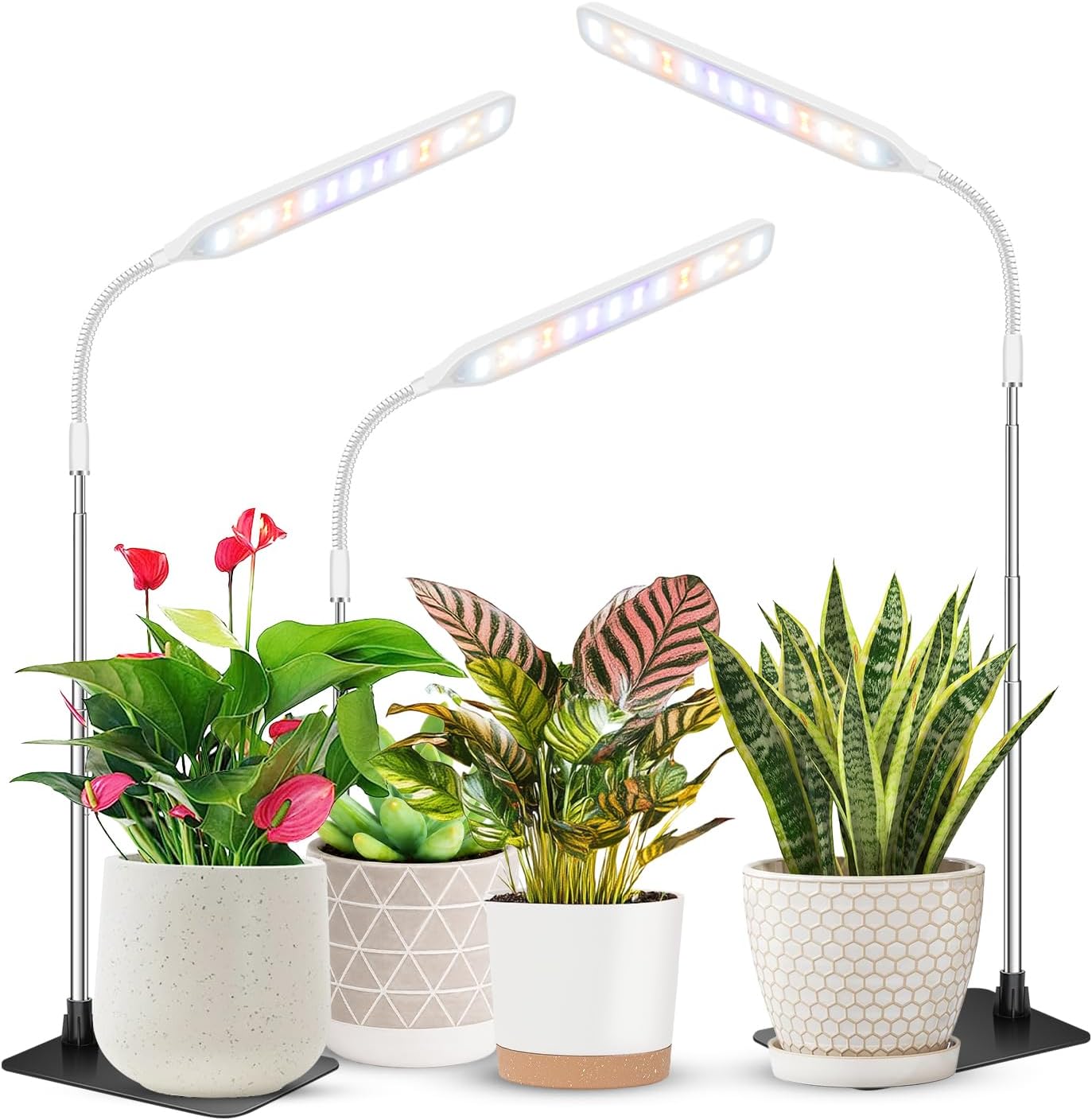 Detalle de Wolezek ZY-M10A Indoor Grow Lights, 52 LEDs, Timer, Adjustable Gooseneck, 3-Pack