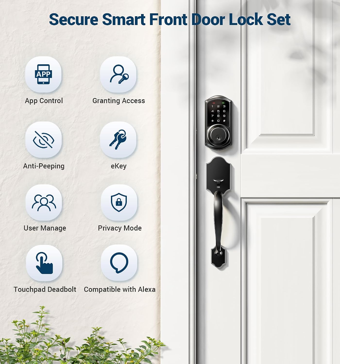 Detalle de Veise Smart Front Door Lock Handle Set Matte Black