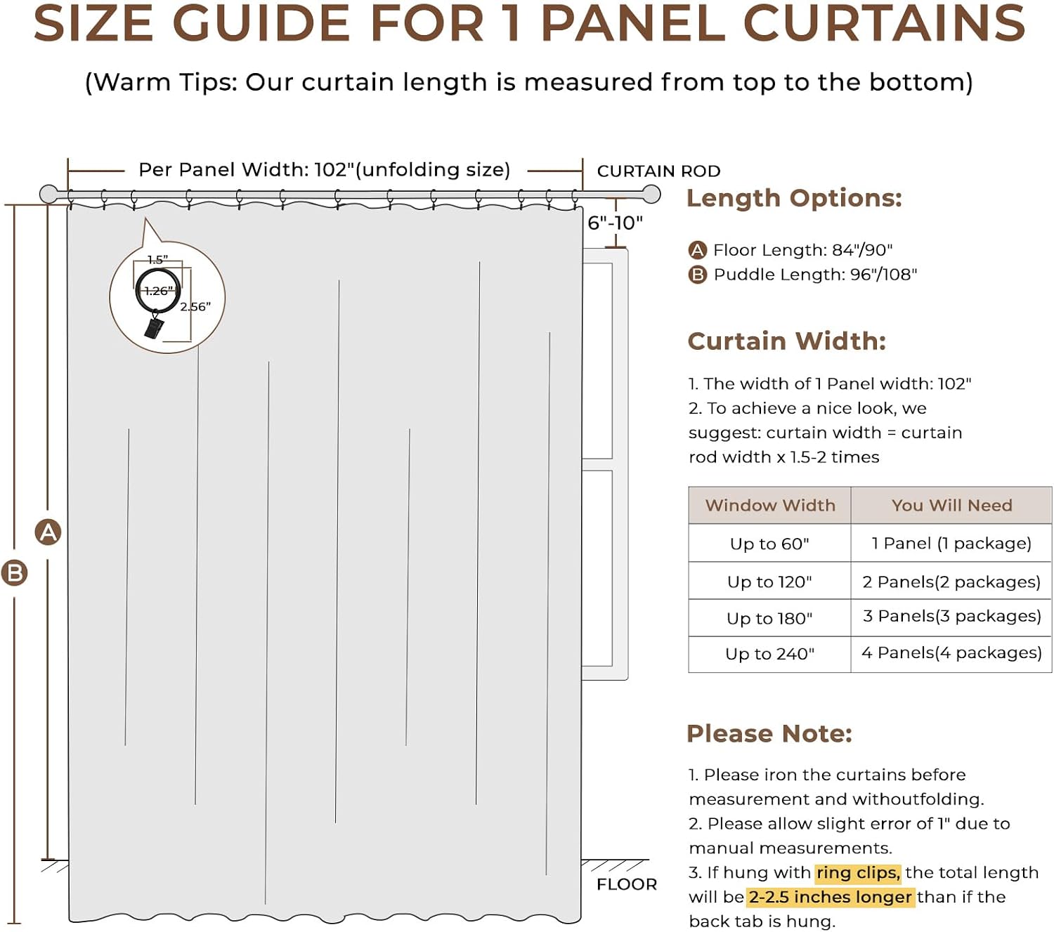 Detalle de INOVADAY 100% Blackout Sliding Door Curtain, Beige, 102 x 108 in, 1 Panel