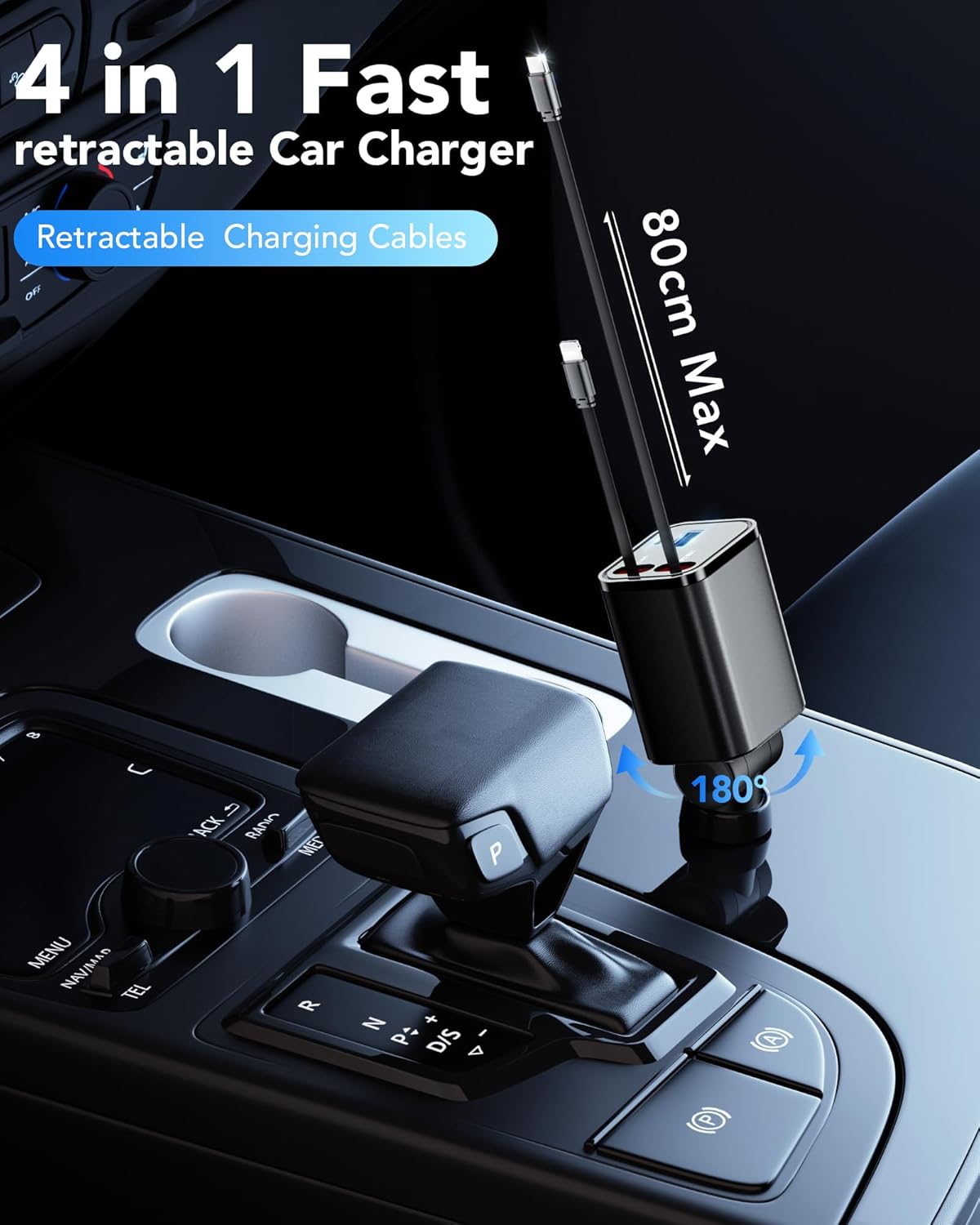 Thumbnail 2 de COCIVIVRE 4 in 1 Auto Ladegerät – ausziehbares USB Schnellladegerät für Zigarettenanzünder, kompatibel mit iPhone, Galaxy, Pixel & mehr
