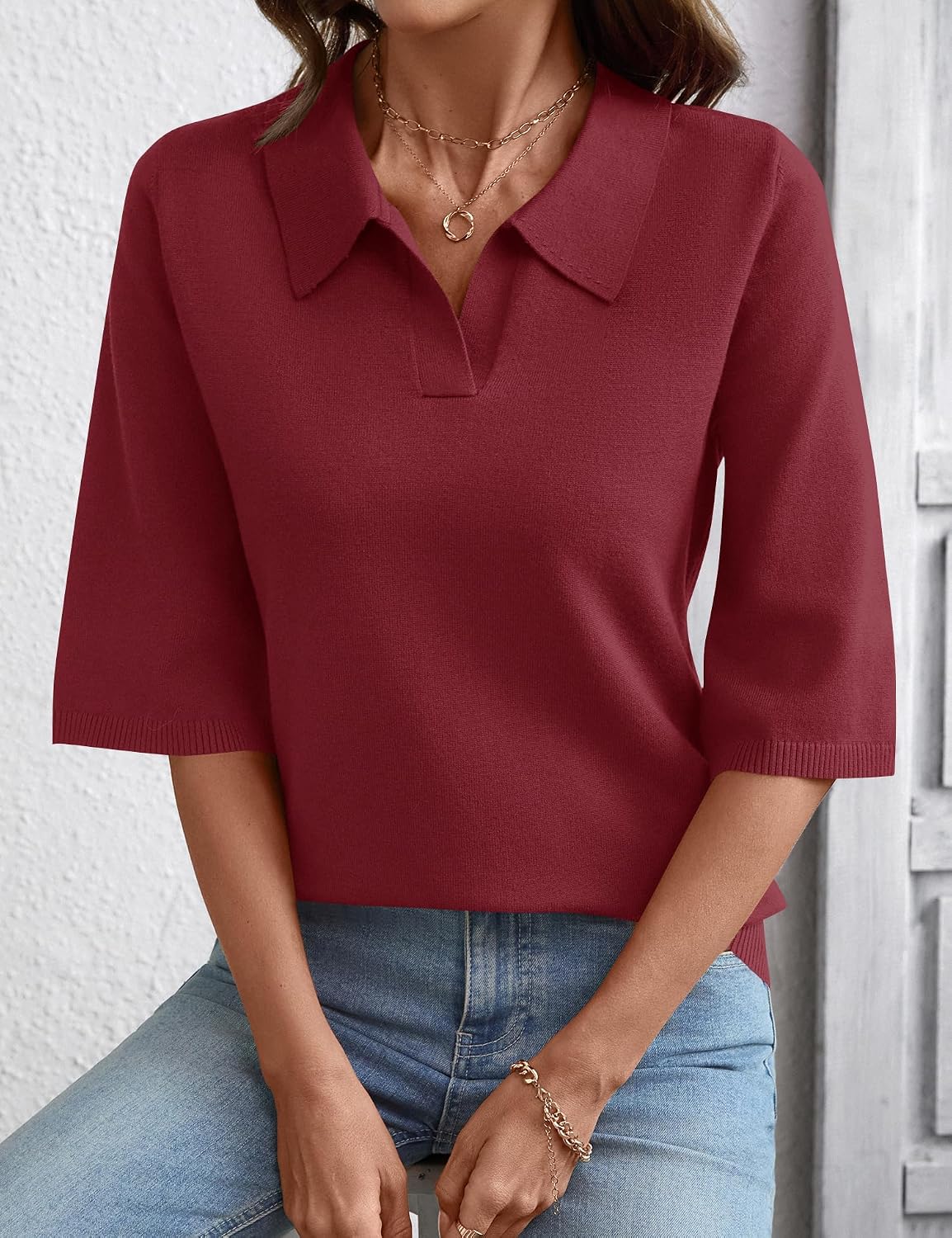 Thumbnail 6 de Rapbin Women's Polo Sweater with 3/4 Sleeves
