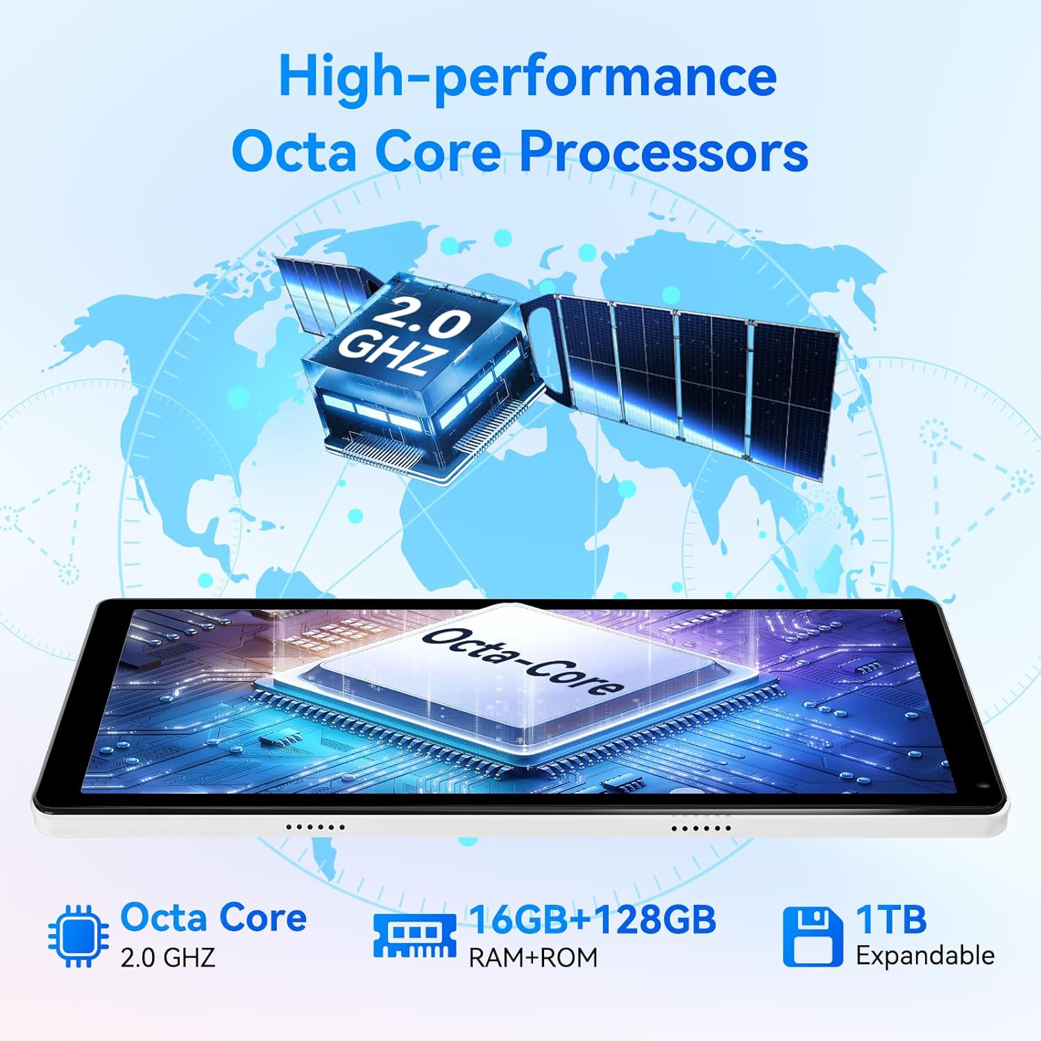 Thumbnail 2 de Ainmel 10 Inch Android 14 Tablet (16GB RAM, 128GB ROM, 1280×800 IPS, 5G/2.4G WiFi, BT 5.0) – Silver