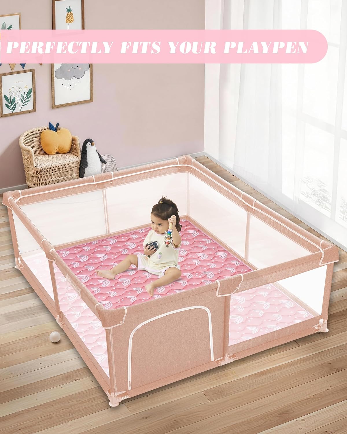 Thumbnail 6 de Viviland 50x50 Inch Baby Play Mat, Pink Rainbow, Non-Slip and Machine Washable