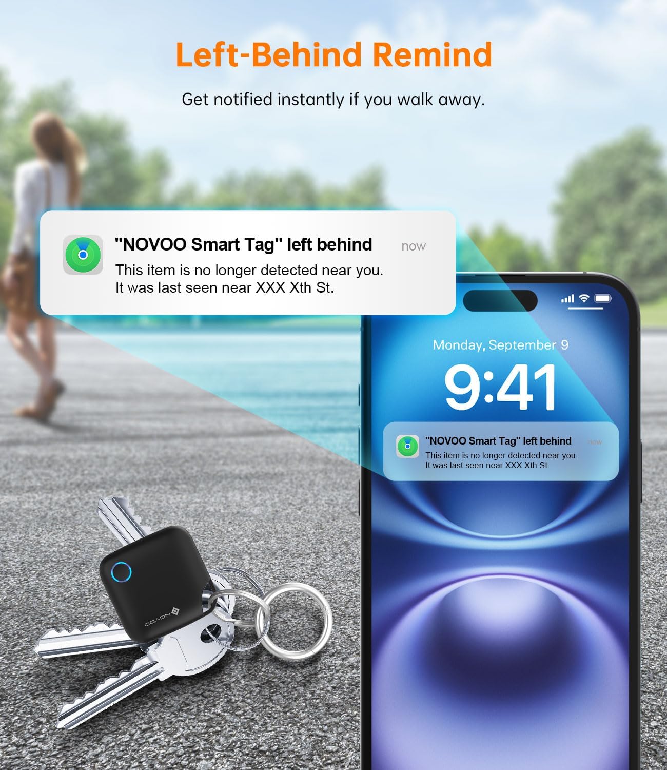 Detalle 2 de NOVOO Smart Tag for Apple Find My (iOS Only) – 4 Pack with Loud 80dB Alarm & Replaceable Battery