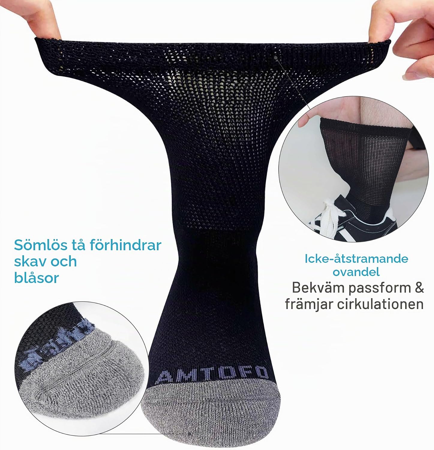 Detalle de ZFSOCK diabetessockor, sömlösa med lös överkant och vadderad sula