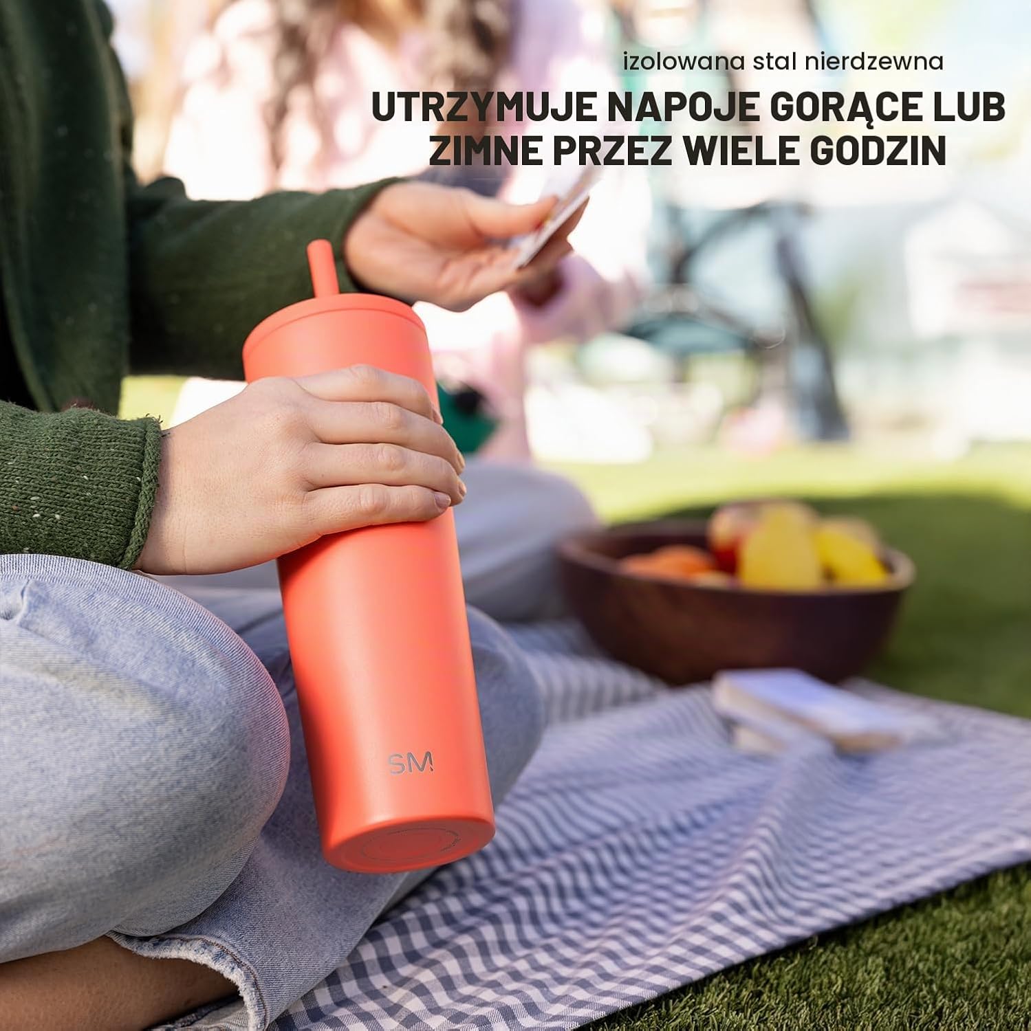 Detalle 2 de Simple Modern kubek termiczny ze stali nierdzewnej, szałwiowy, ze słomką