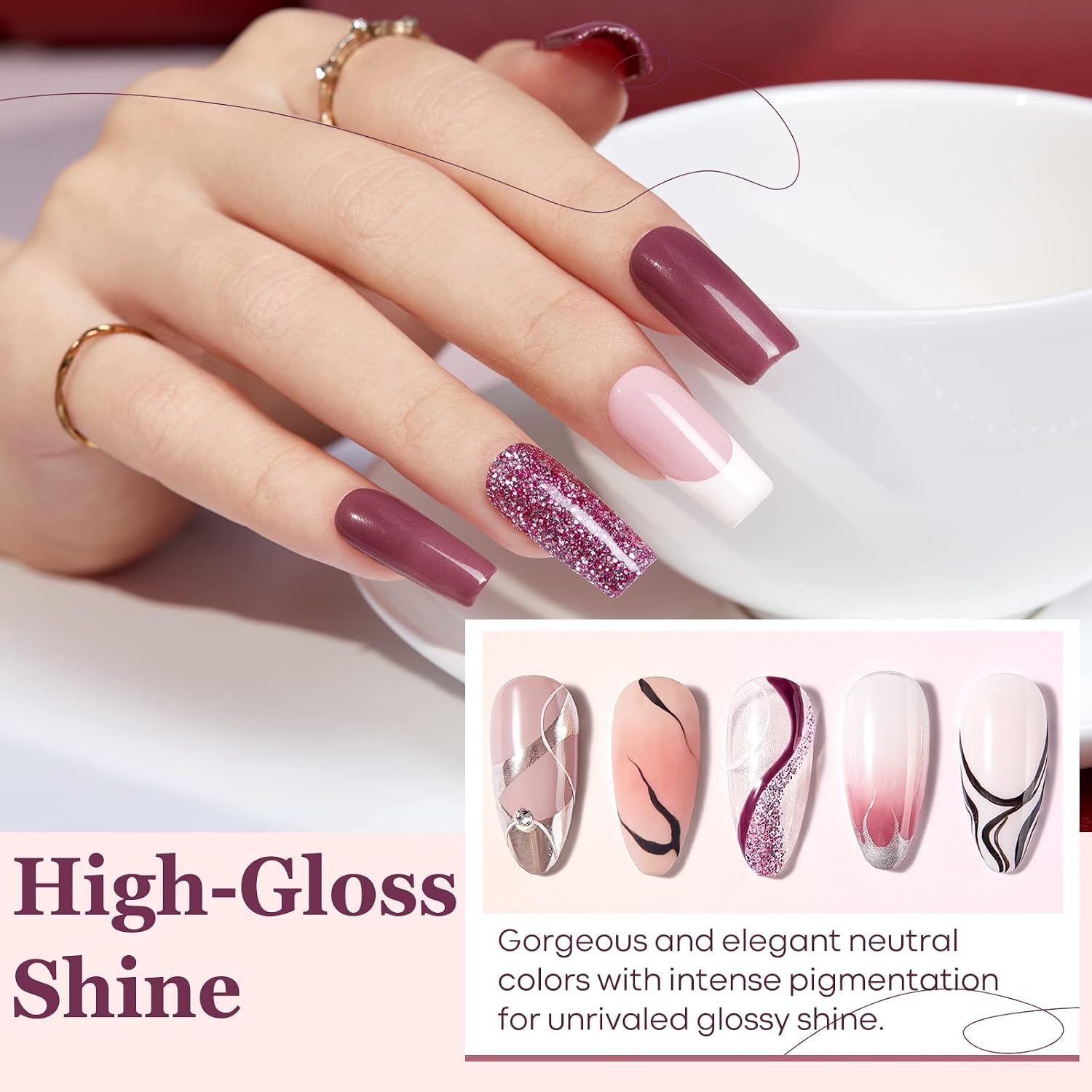 Detalle de Modelones UV Nagellack Set – 6 Farben Gel Nagellack Rosa Nude Glitzer (Soak Off) für Anfänger und Profis