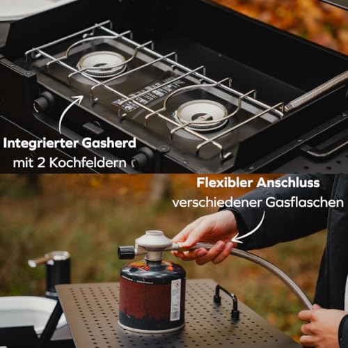 Detalle de NATURBUMMLER CompactCook+ 2.0: Faltbare Campingküche mit Gasherd, Spüle & Stauraum