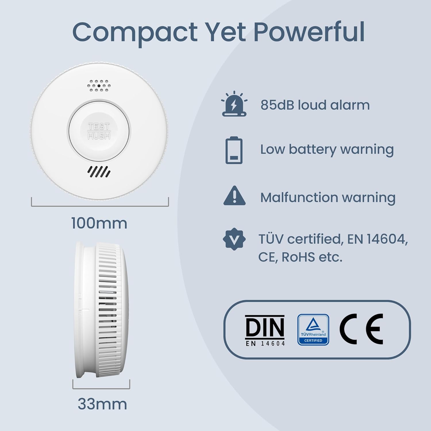 Thumbnail 3 de Smoke Alarm for Home, 2-Pack with 10-Year Battery and Large Test/Silence Button