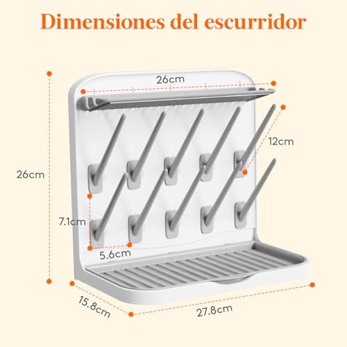 Detalle de Lifewit Escurridor Grande para Biberones: secado vertical con 15 soportes y caja extraíble para tetinas y accesorios